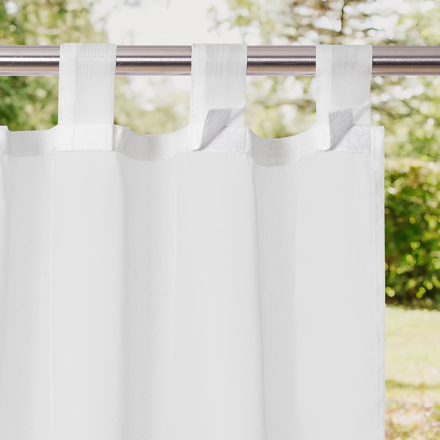 image:imageNICETOWN 2 Panels Outdoor Patio Curtains Waterproof Detachable Sticky Tab Top Indoor Outdoor Sheer Voile Drapes Airy amp Elgant Easy Haning for Pergola W54 x L96 WhiteIvory