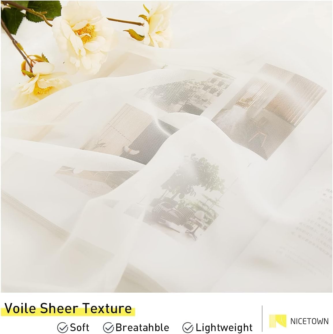 image:imageNICETOWN 2 Panels Outdoor Patio Curtains Waterproof Detachable Sticky Tab Top Indoor Outdoor Sheer Voile Drapes Airy amp Elgant Easy Haning for Pergola W54 x L96 WhiteBeige
