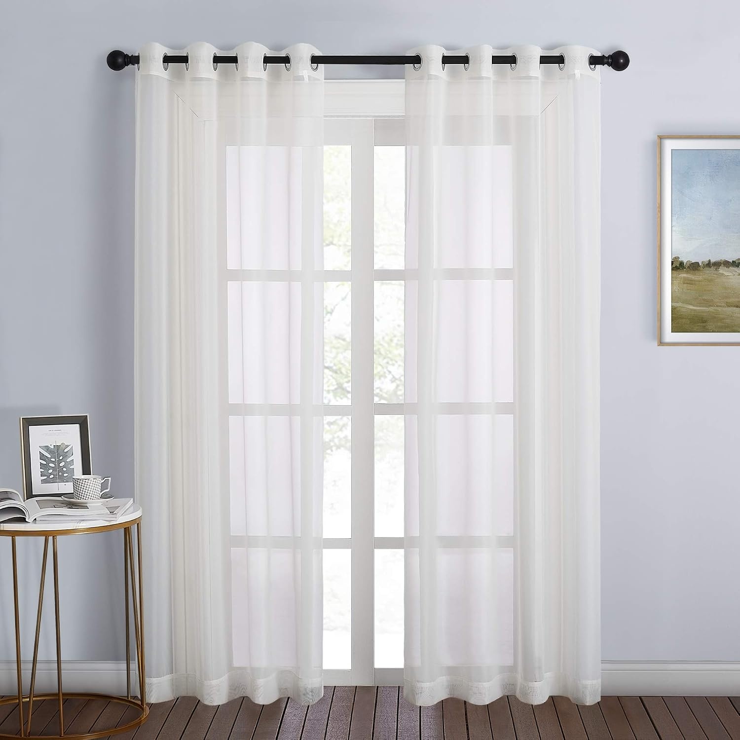 image:imageNICETOWN Bright White Sheer Long Curtains 96 Inch Long 2 Panels W54 x L96Beige