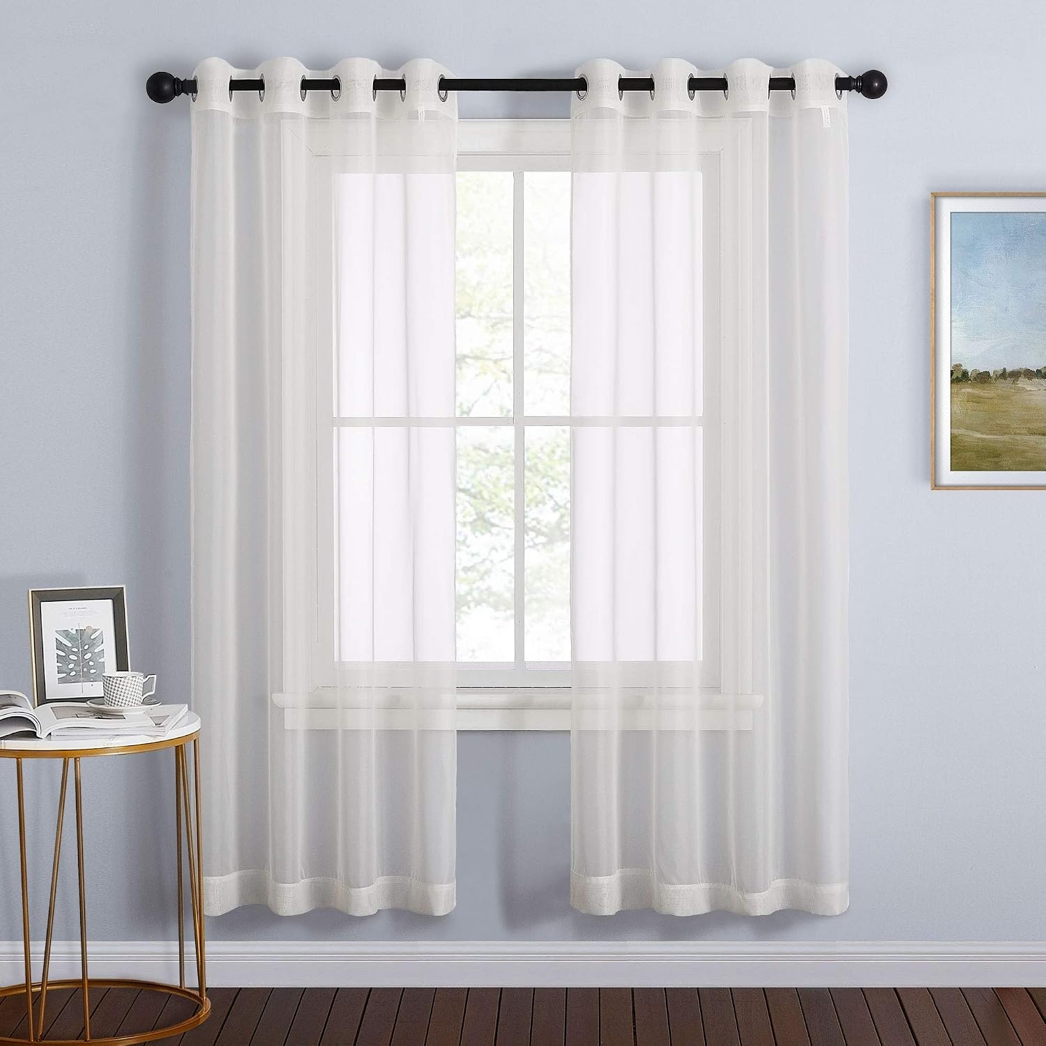 image:imageNICETOWN Bright White Sheer Long Curtains 96 Inch Long 2 Panels W54 x L96Beige