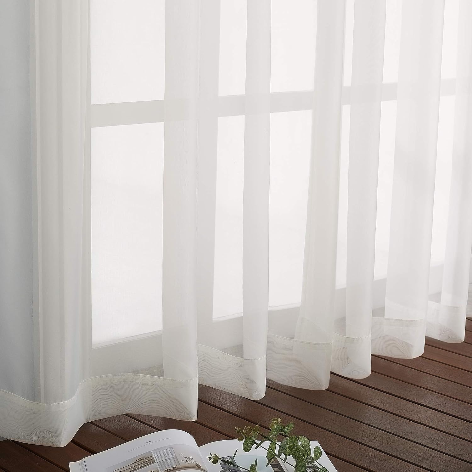image:imageNICETOWN Bright White Sheer Long Curtains 96 Inch Long 2 Panels W54 x L96Beige