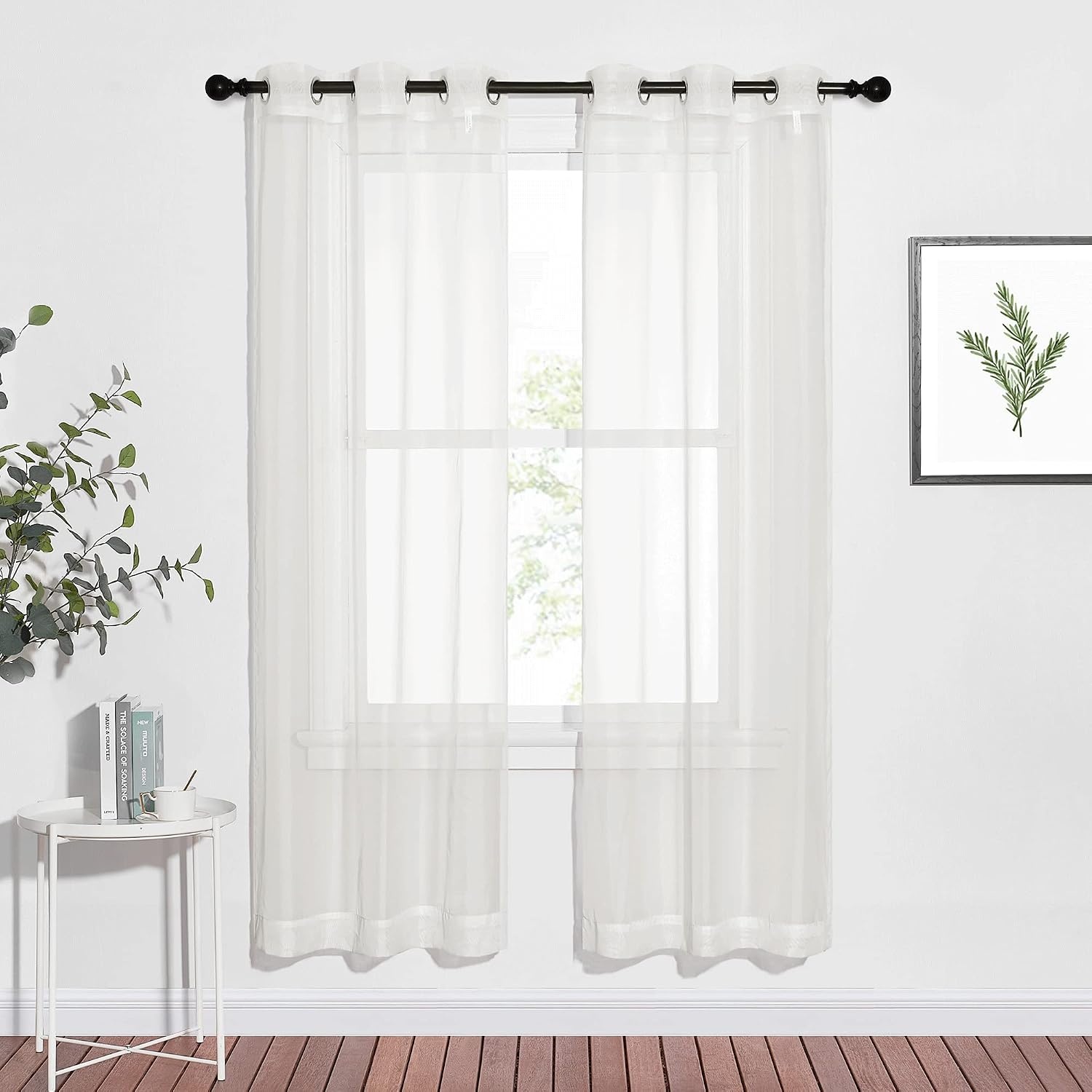 image:imageNICETOWN Bright White Sheer Long Curtains 96 Inch Long 2 Panels W54 x L96Beige