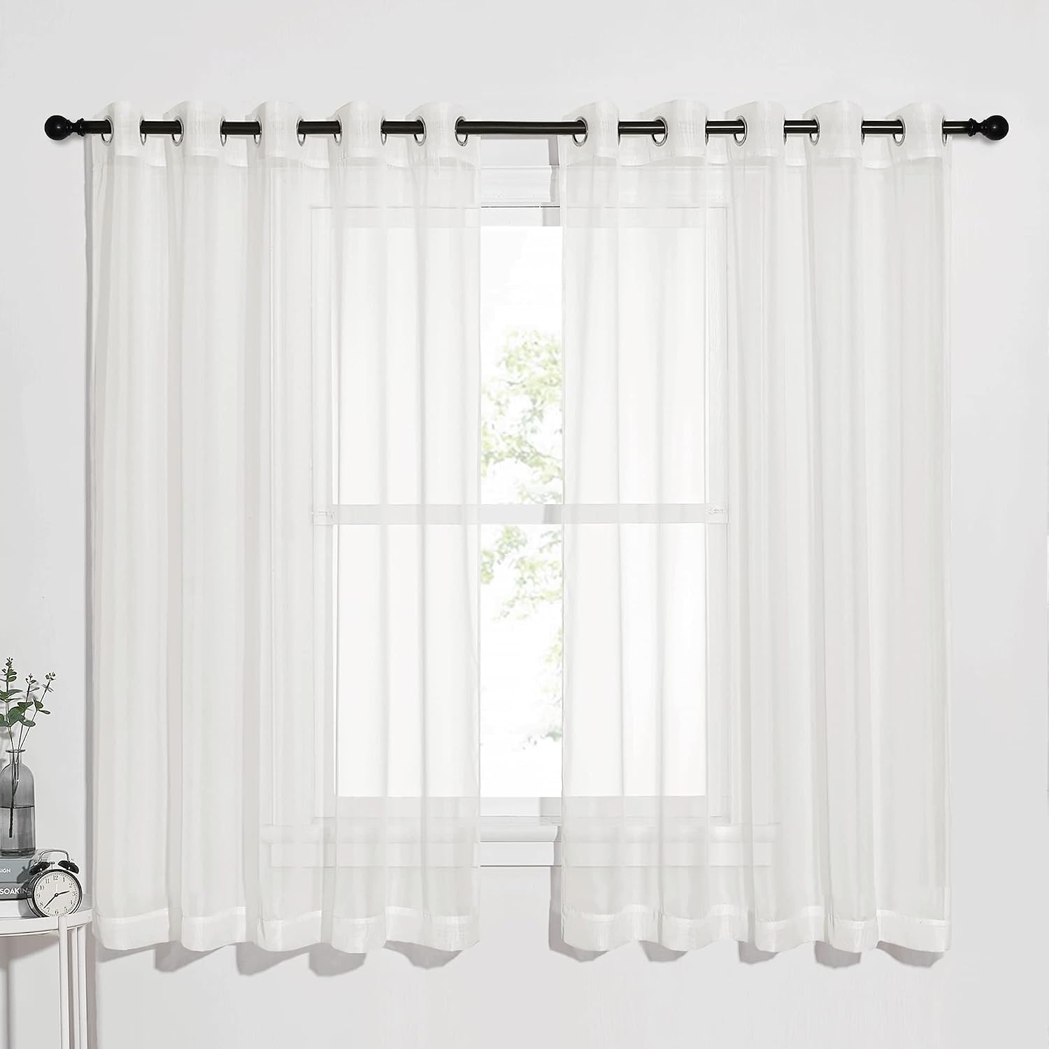 image:imageNICETOWN Bright White Sheer Long Curtains 96 Inch Long 2 Panels W54 x L96Beige