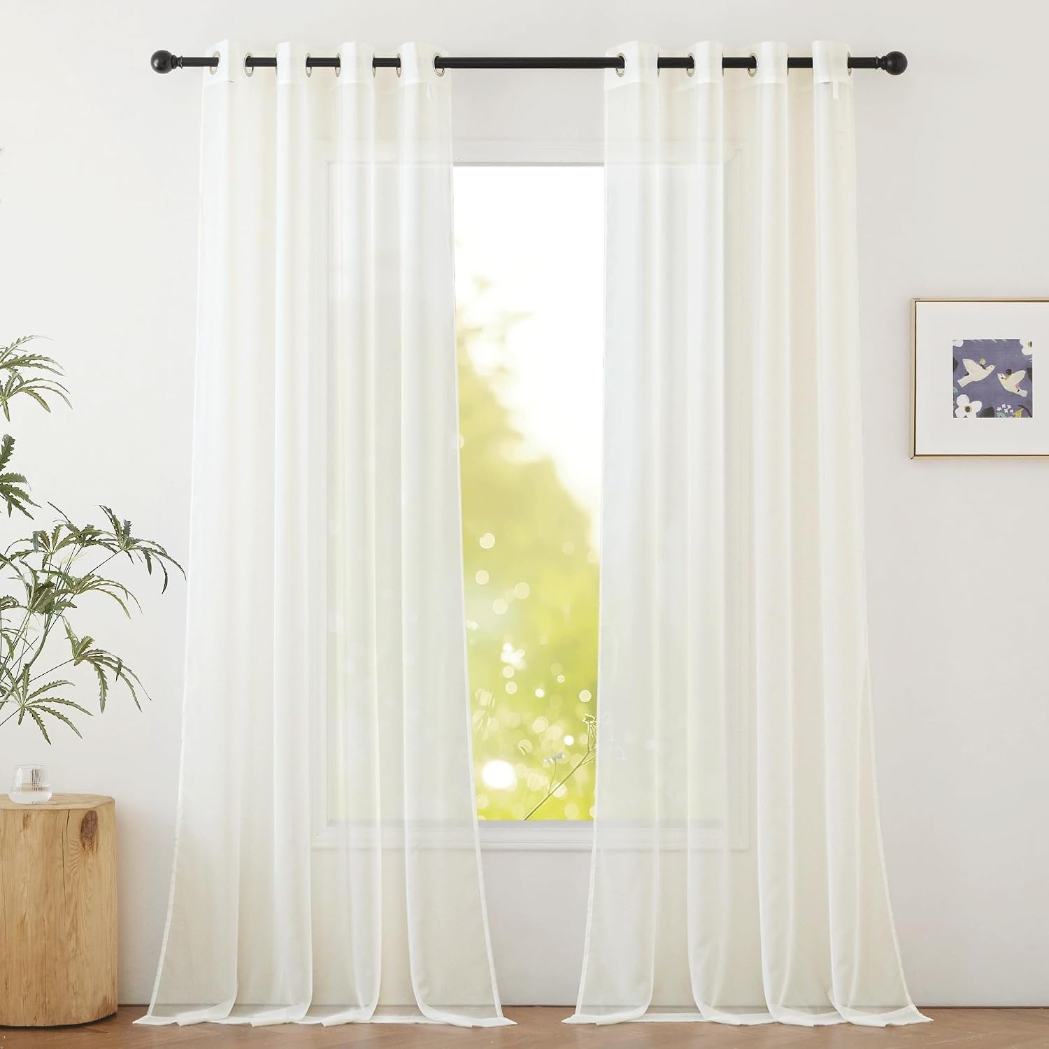 image:imageNICETOWN Bright White Sheer Long Curtains 96 Inch Long 2 Panels W54 x L96Beige