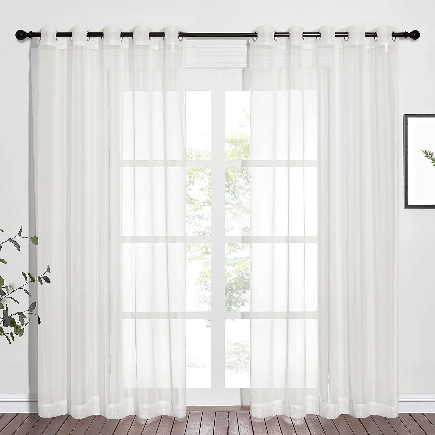 image:imageNICETOWN Bright White Sheer Long Curtains 96 Inch Long 2 Panels W54 x L96Beige