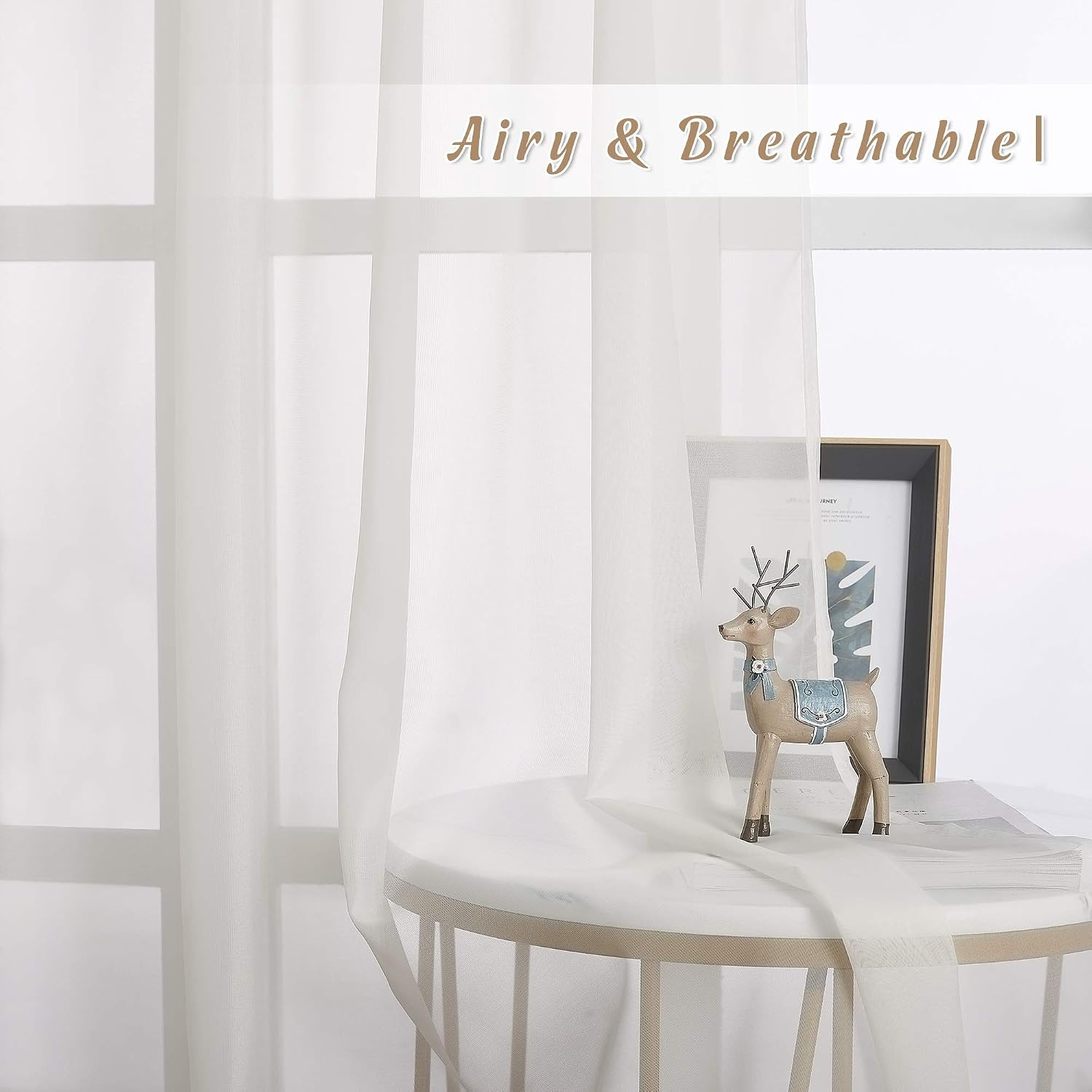 image:imageNICETOWN Bright White Sheer Long Curtains 96 Inch Long 2 Panels W54 x L96Beige