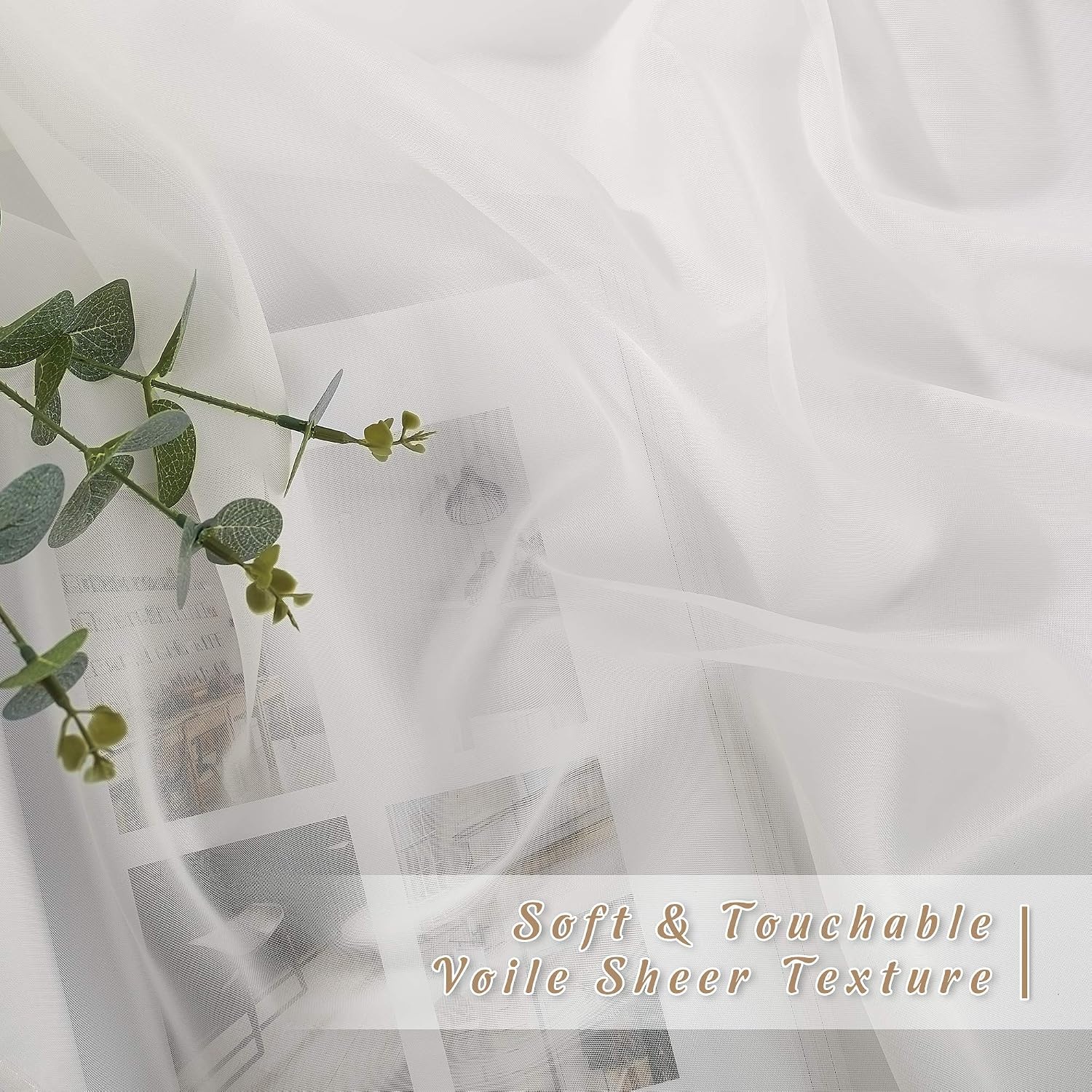 image:imageNICETOWN Bright White Sheer Long Curtains 96 Inch Long 2 Panels W54 x L96Beige