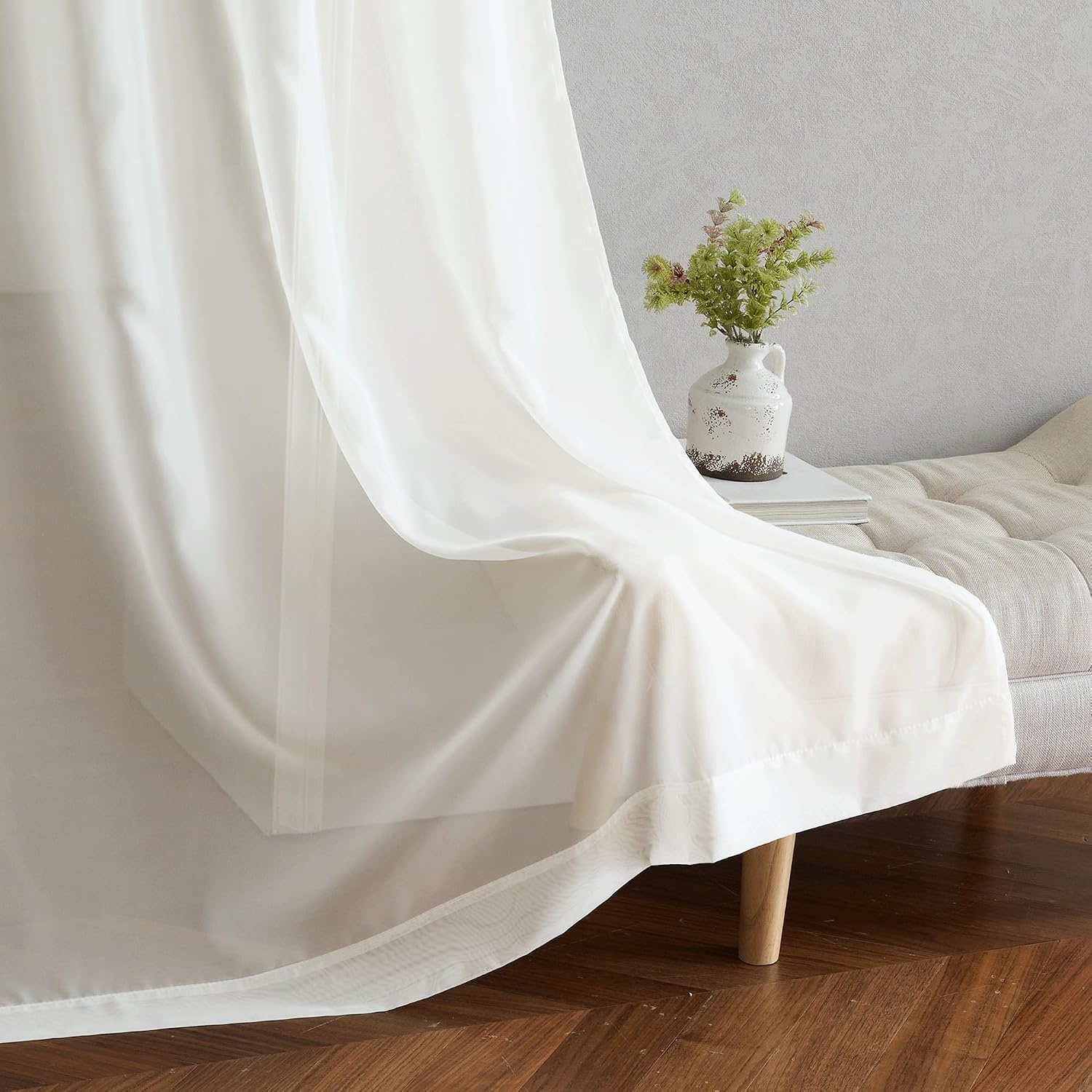 image:imageNICETOWN Bright White Sheer Long Curtains 96 Inch Long 2 Panels W54 x L96Beige