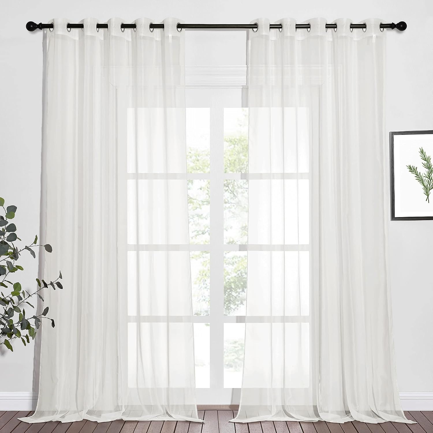 image:imageNICETOWN Bright White Sheer Long Curtains 96 Inch Long 2 Panels W54 x L96Beige