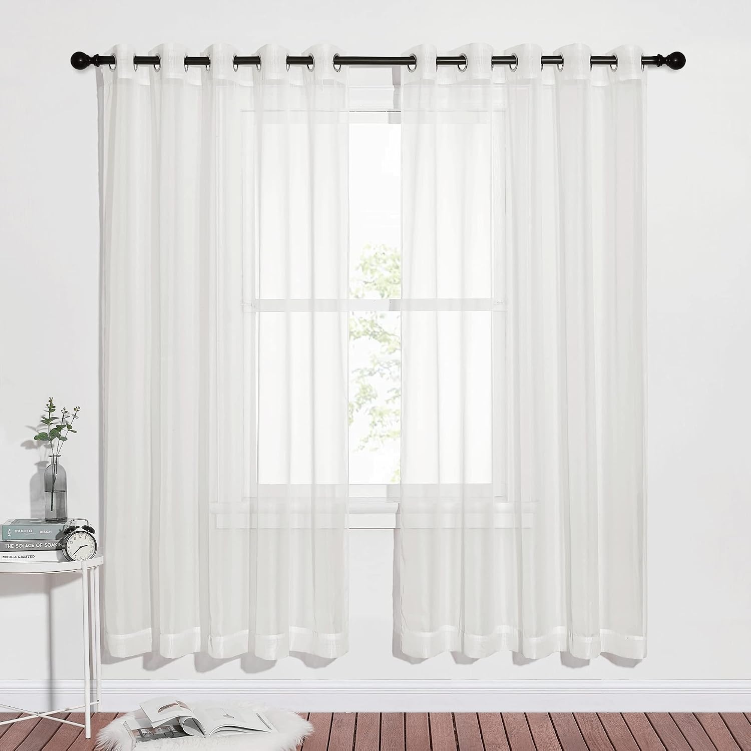 image:imageNICETOWN Bright White Sheer Long Curtains 96 Inch Long 2 Panels W54 x L96Beige