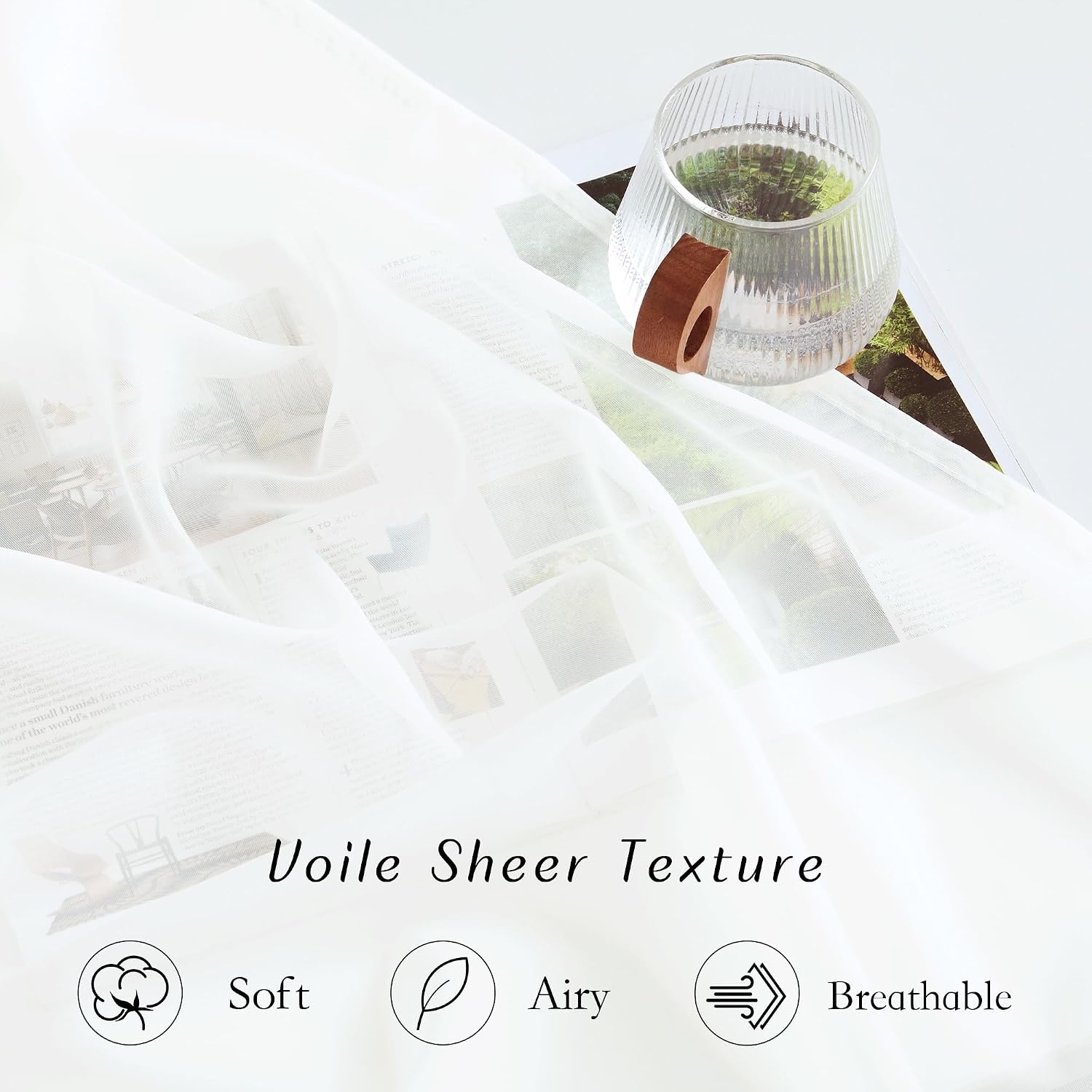 image:imageNICETOWN Bright White Sheer Long Curtains 96 Inch Long 2 Panels W54 x L96Beige