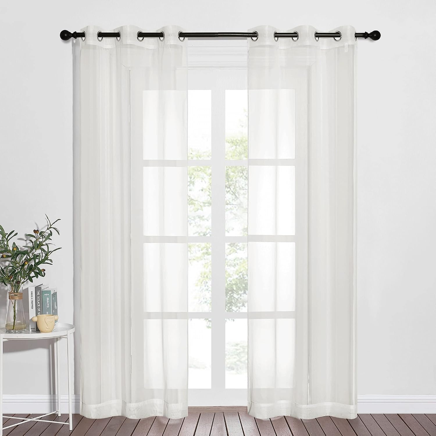 image:imageNICETOWN Bright White Sheer Long Curtains 96 Inch Long 2 Panels W54 x L96Beige