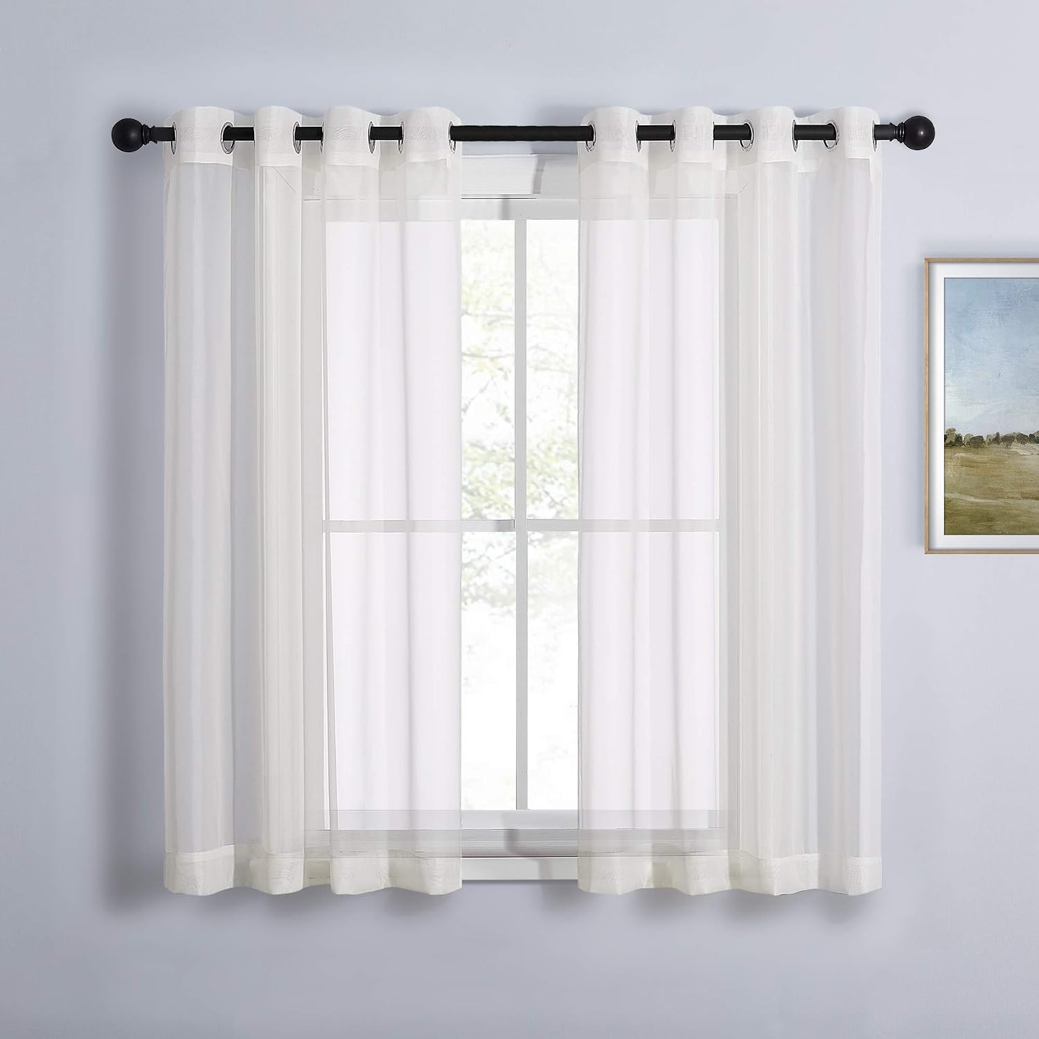 image:imageNICETOWN Bright White Sheer Long Curtains 96 Inch Long 2 Panels W54 x L96Beige
