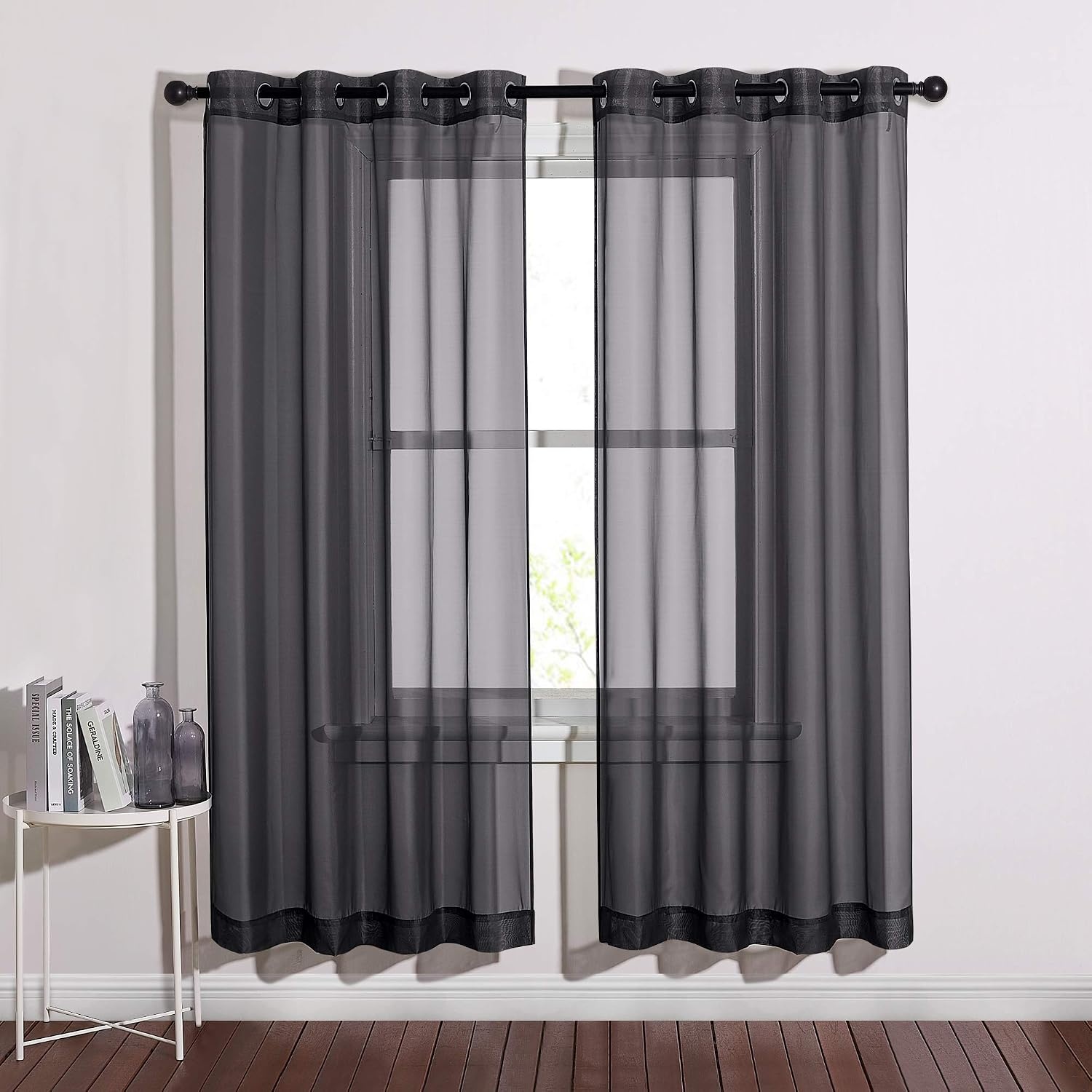 image:imageNICETOWN Bright White Sheer Long Curtains 96 Inch Long 2 Panels W54 x L96Black