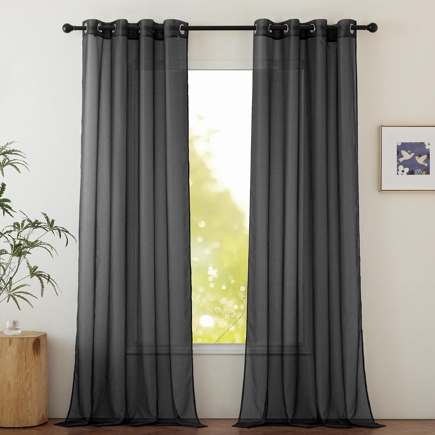 image:imageNICETOWN Bright White Sheer Long Curtains 96 Inch Long 2 Panels W54 x L96Black