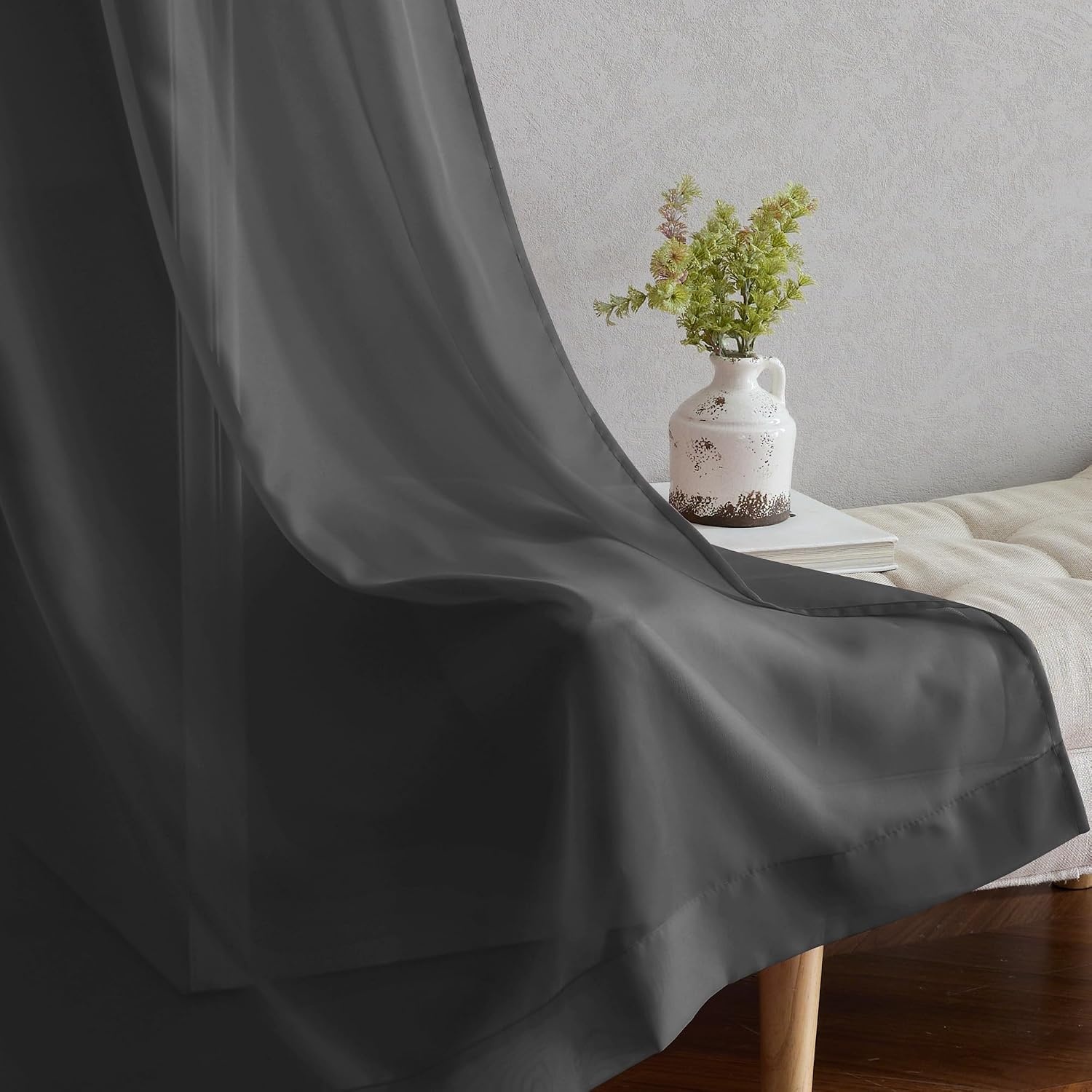 image:imageNICETOWN Bright White Sheer Long Curtains 96 Inch Long 2 Panels W54 x L96Black