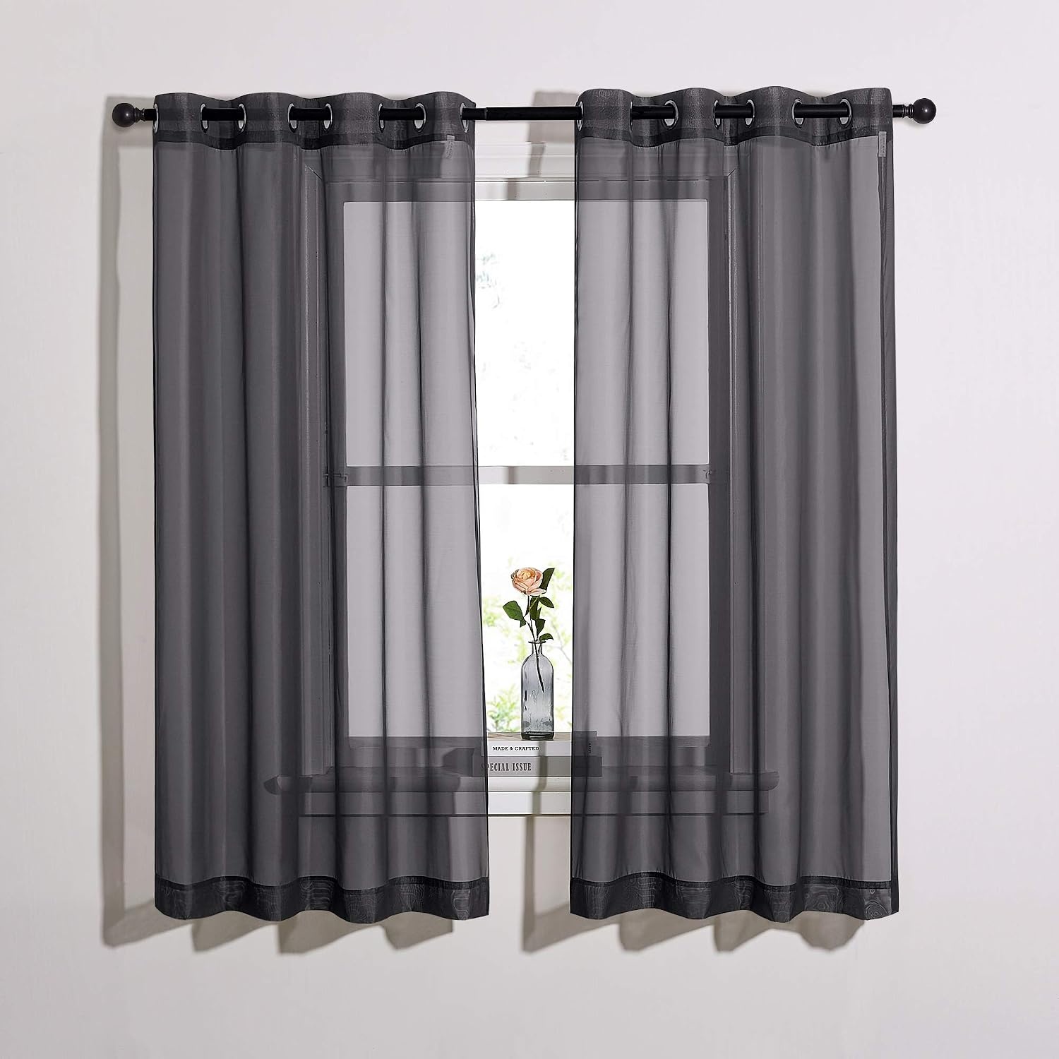 image:imageNICETOWN Bright White Sheer Long Curtains 96 Inch Long 2 Panels W54 x L96Black