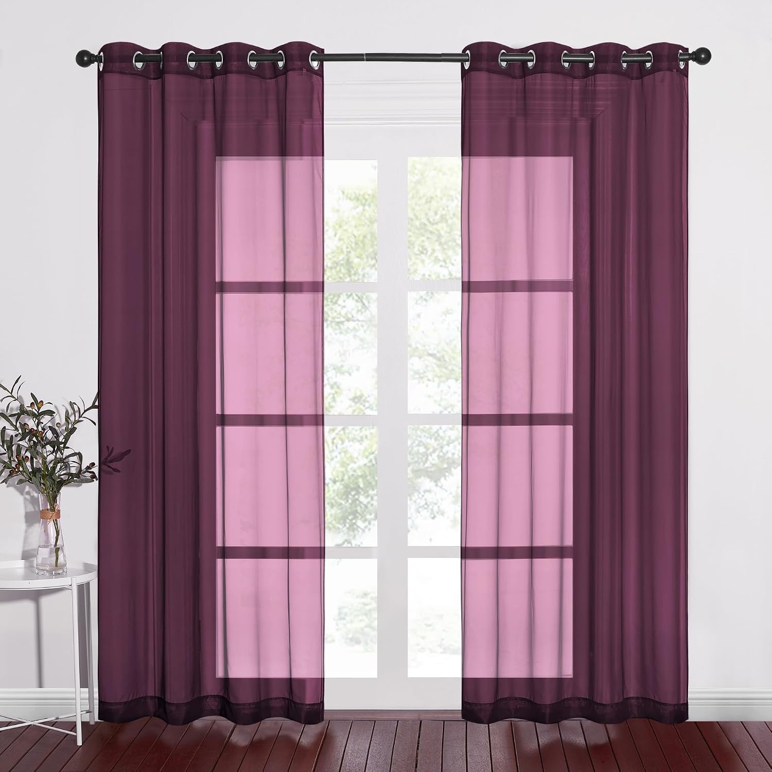 image:imageNICETOWN Bright White Sheer Long Curtains 96 Inch Long 2 Panels W54 x L96Burgundy Red