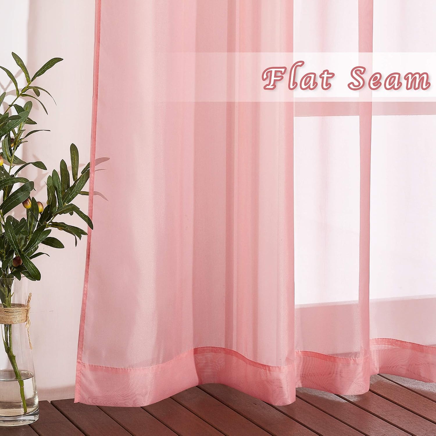 image:imageNICETOWN Bright White Sheer Long Curtains 96 Inch Long 2 Panels W54 x L96Coral