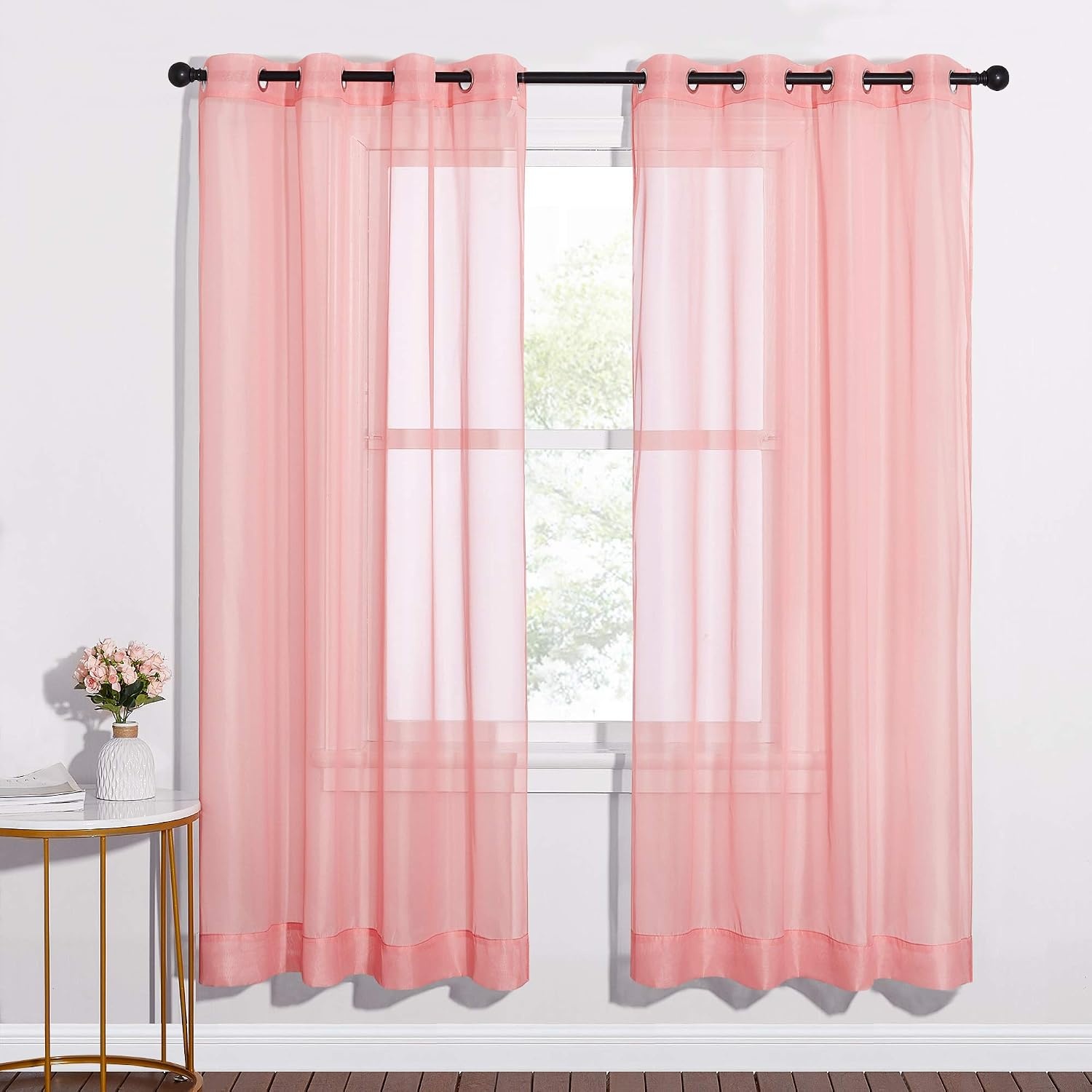 image:imageNICETOWN Bright White Sheer Long Curtains 96 Inch Long 2 Panels W54 x L96Coral