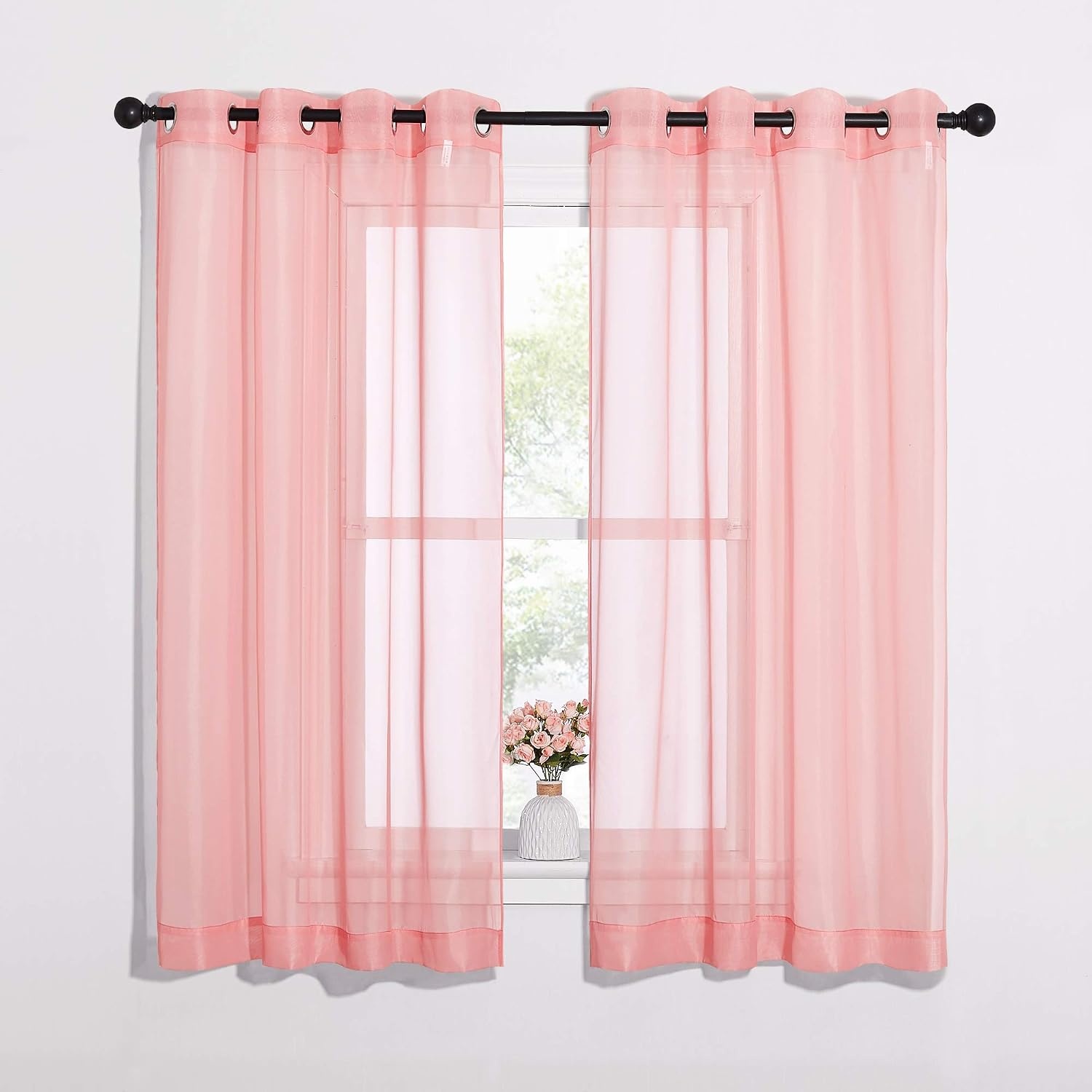 image:imageNICETOWN Bright White Sheer Long Curtains 96 Inch Long 2 Panels W54 x L96Coral