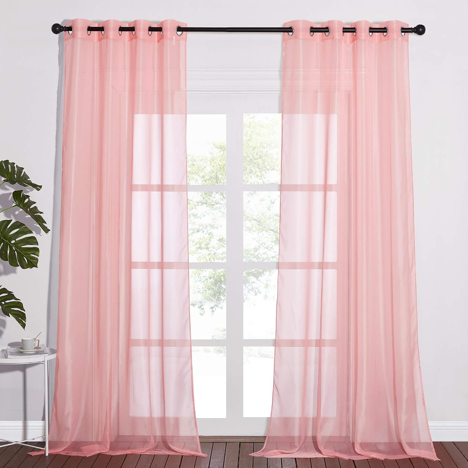 image:imageNICETOWN Bright White Sheer Long Curtains 96 Inch Long 2 Panels W54 x L96Coral