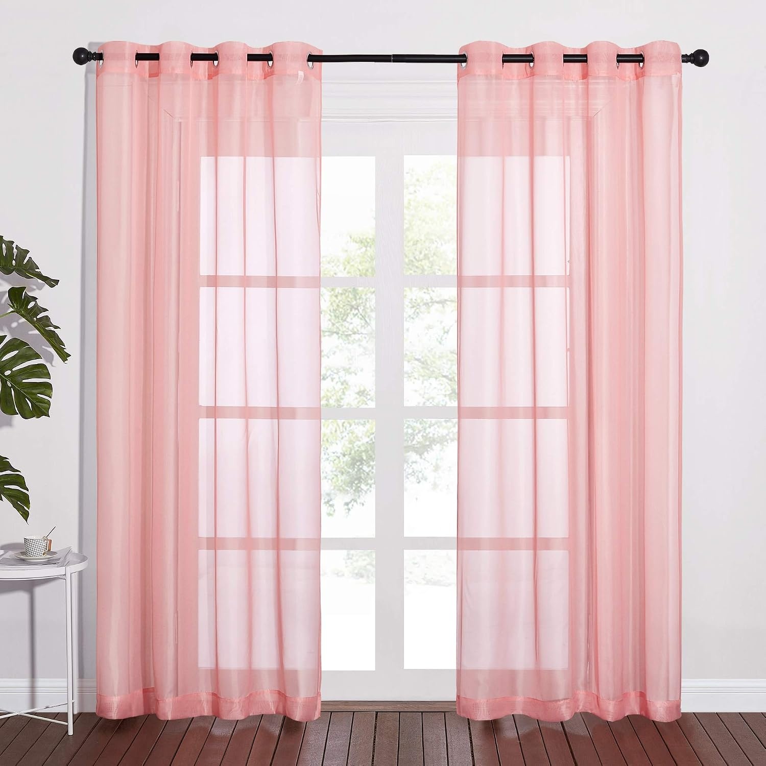 image:imageNICETOWN Bright White Sheer Long Curtains 96 Inch Long 2 Panels W54 x L96Coral