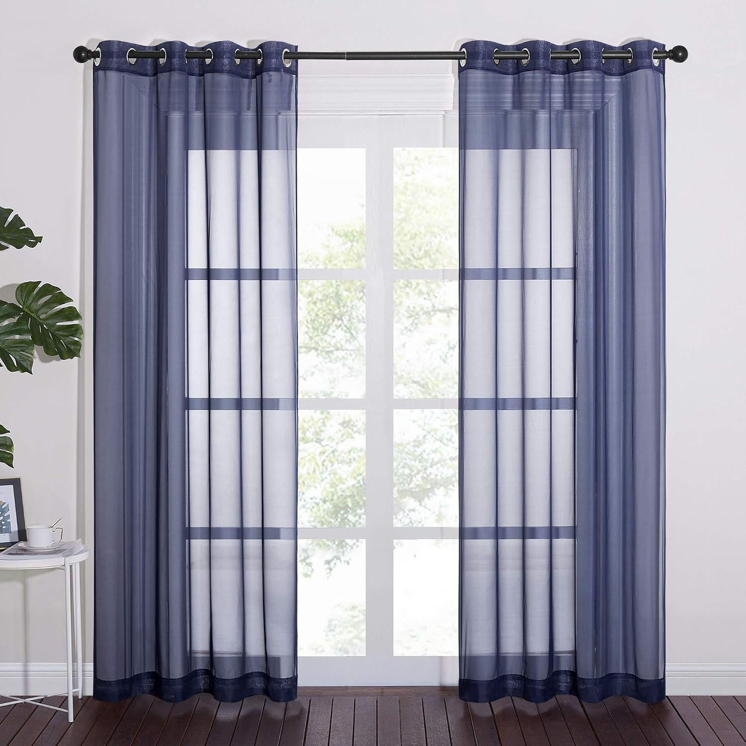image:imageNICETOWN Bright White Sheer Long Curtains 96 Inch Long 2 Panels W54 x L96Dark Blue