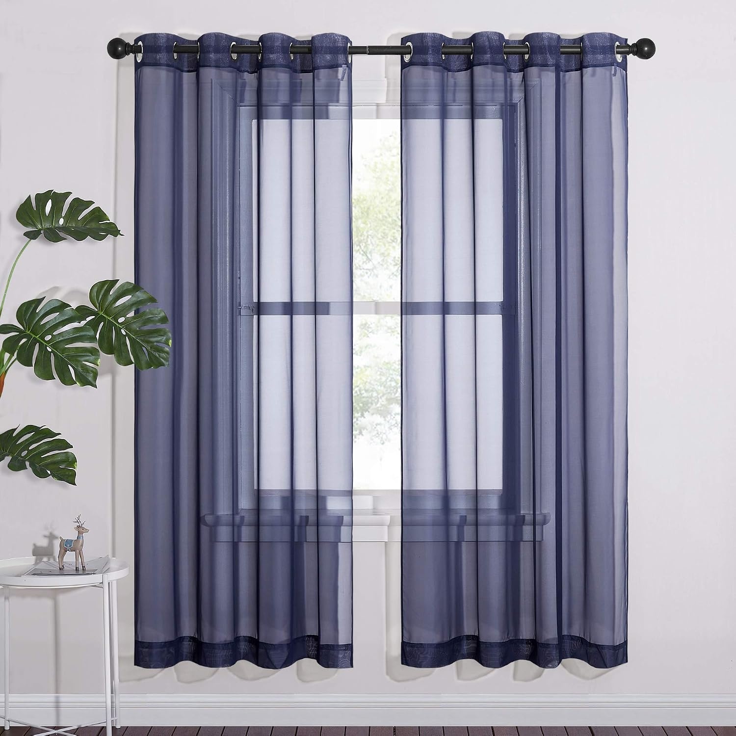 image:imageNICETOWN Bright White Sheer Long Curtains 96 Inch Long 2 Panels W54 x L96Dark Blue