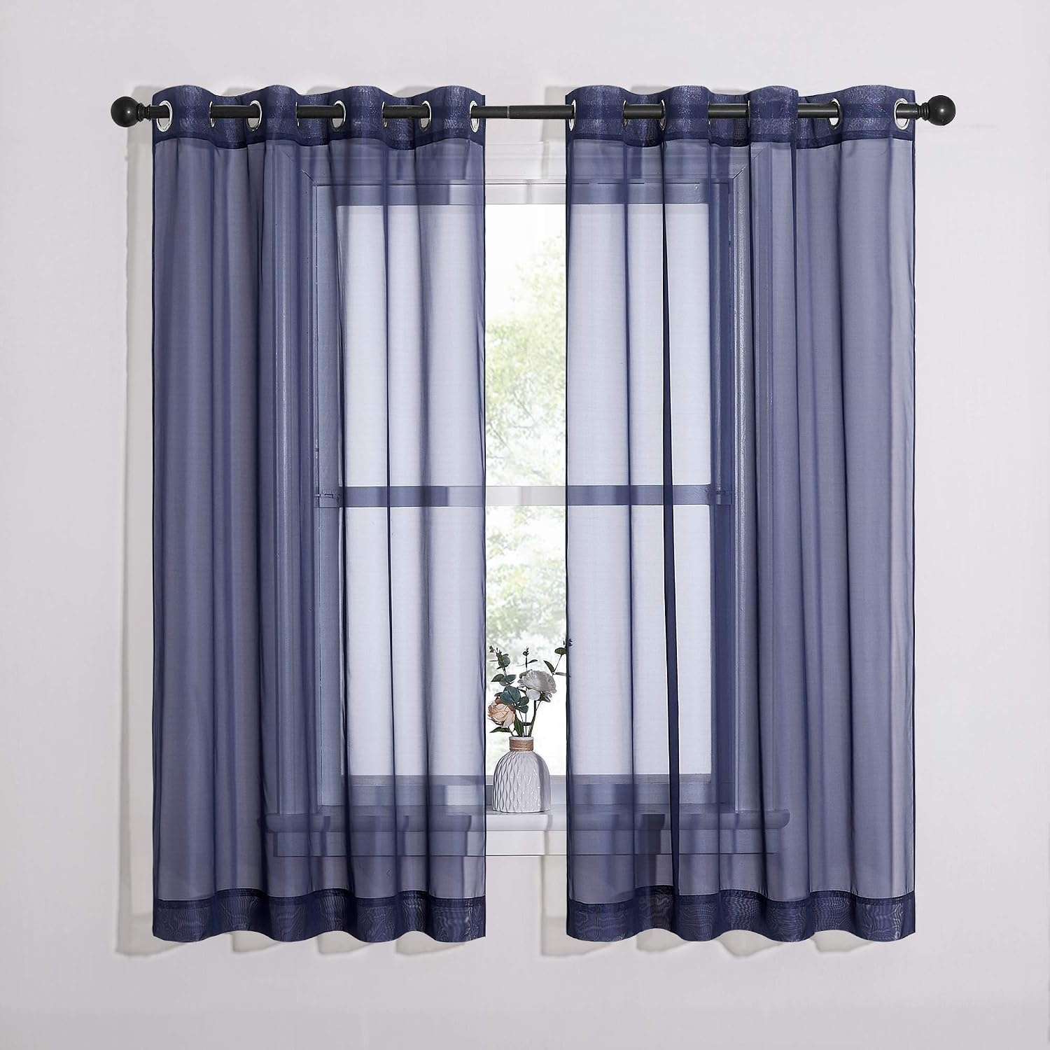 image:imageNICETOWN Bright White Sheer Long Curtains 96 Inch Long 2 Panels W54 x L96Dark Blue