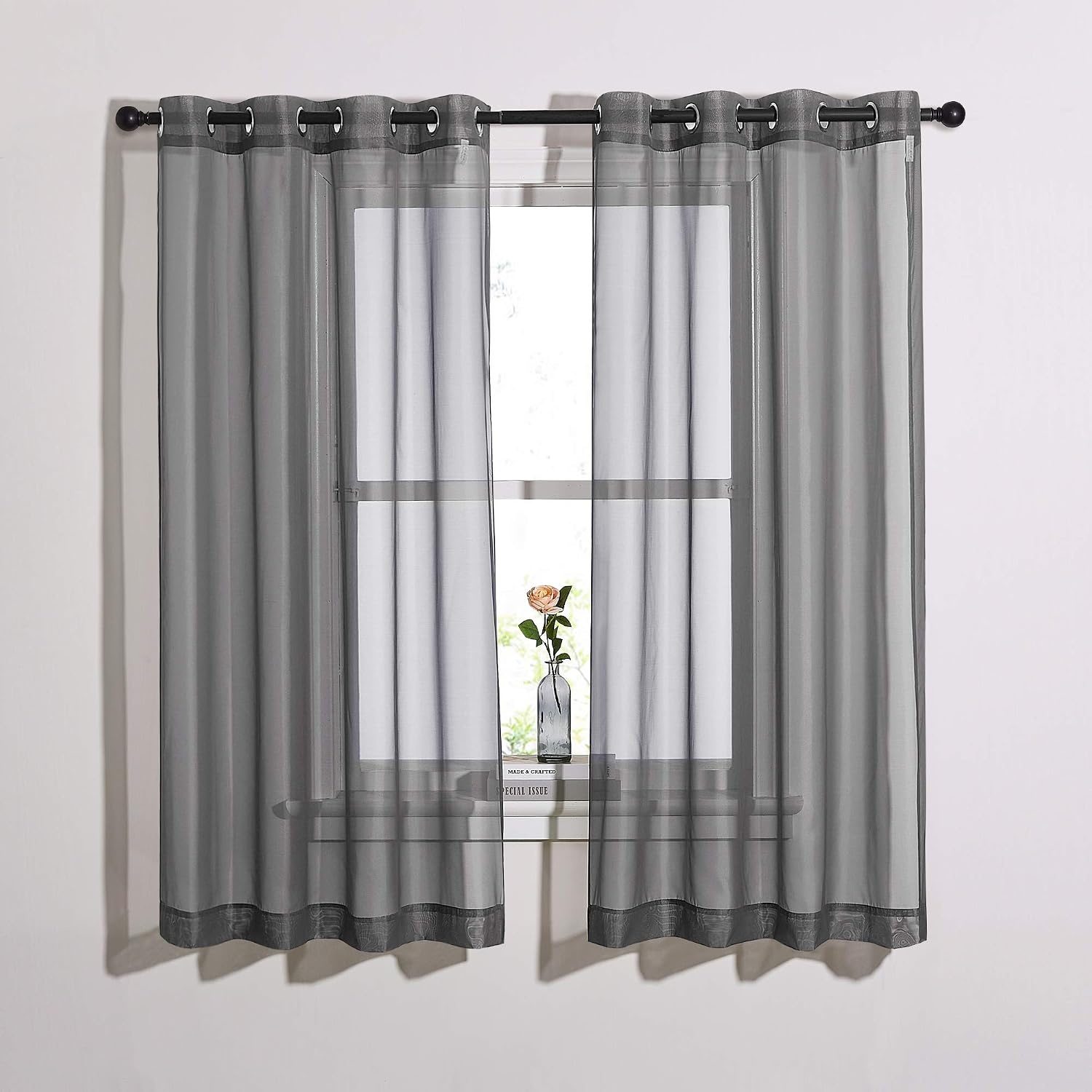 image:imageNICETOWN Bright White Sheer Long Curtains 96 Inch Long 2 Panels W54 x L96Dark Grey
