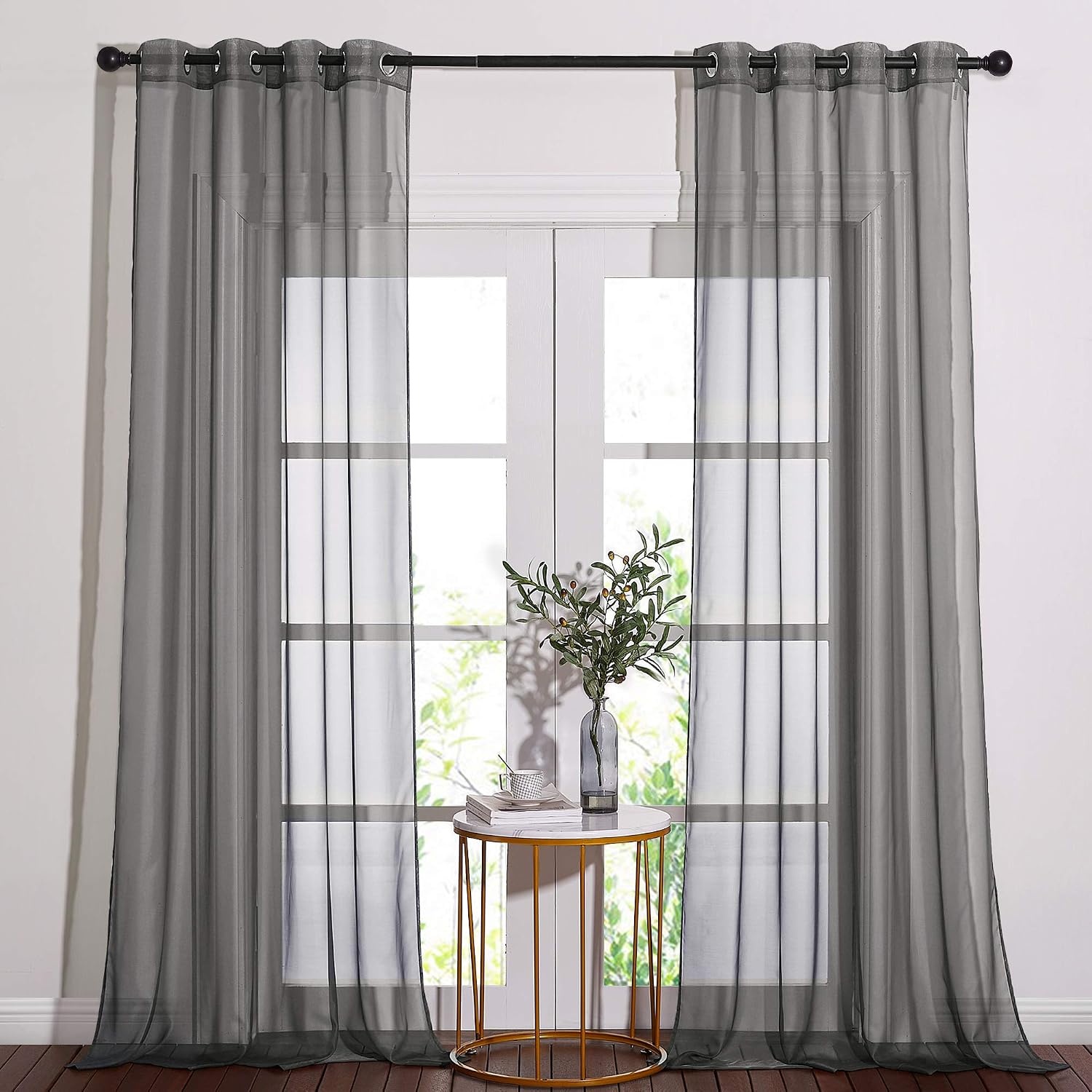 image:imageNICETOWN Bright White Sheer Long Curtains 96 Inch Long 2 Panels W54 x L96Dark Grey