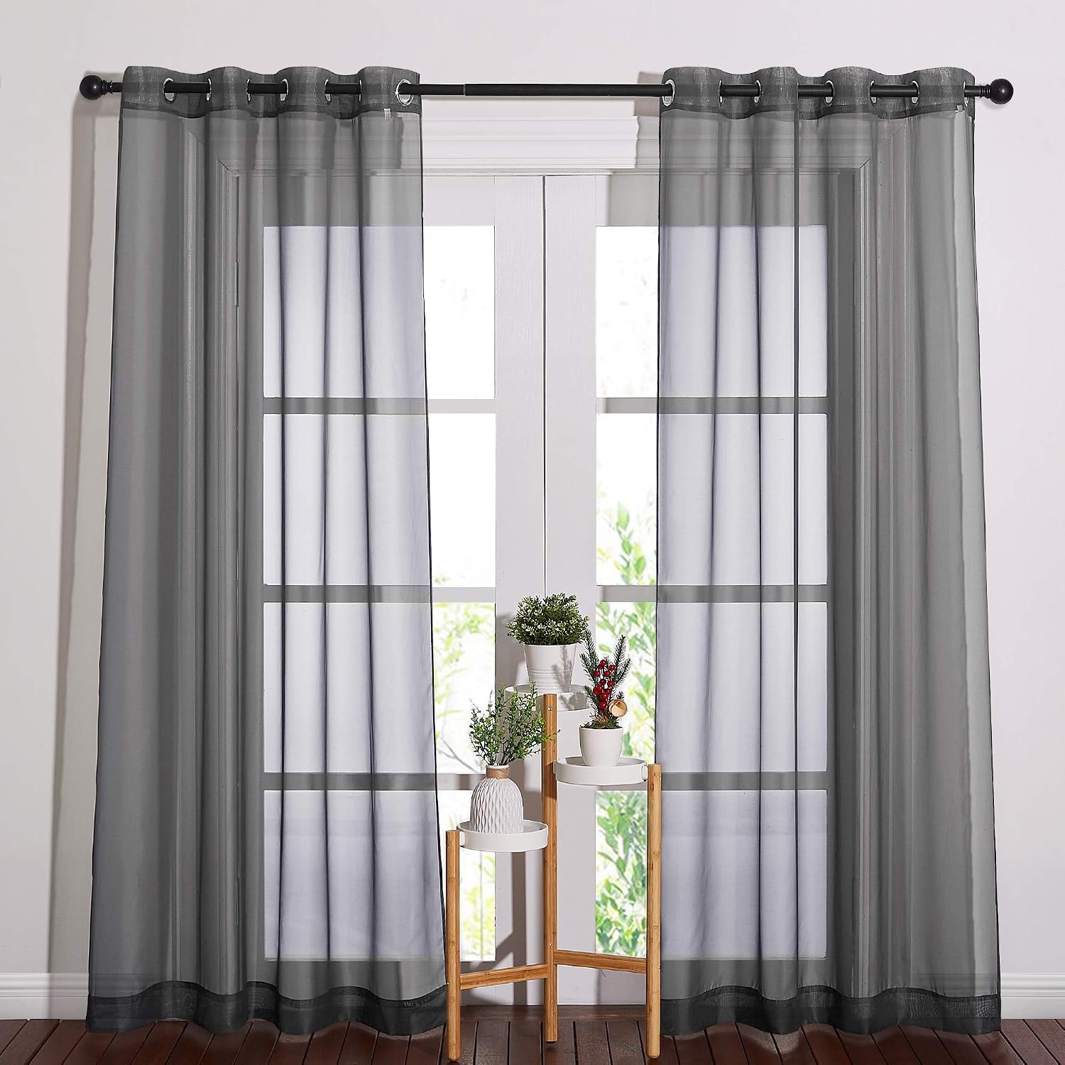 image:imageNICETOWN Bright White Sheer Long Curtains 96 Inch Long 2 Panels W54 x L96Dark Grey