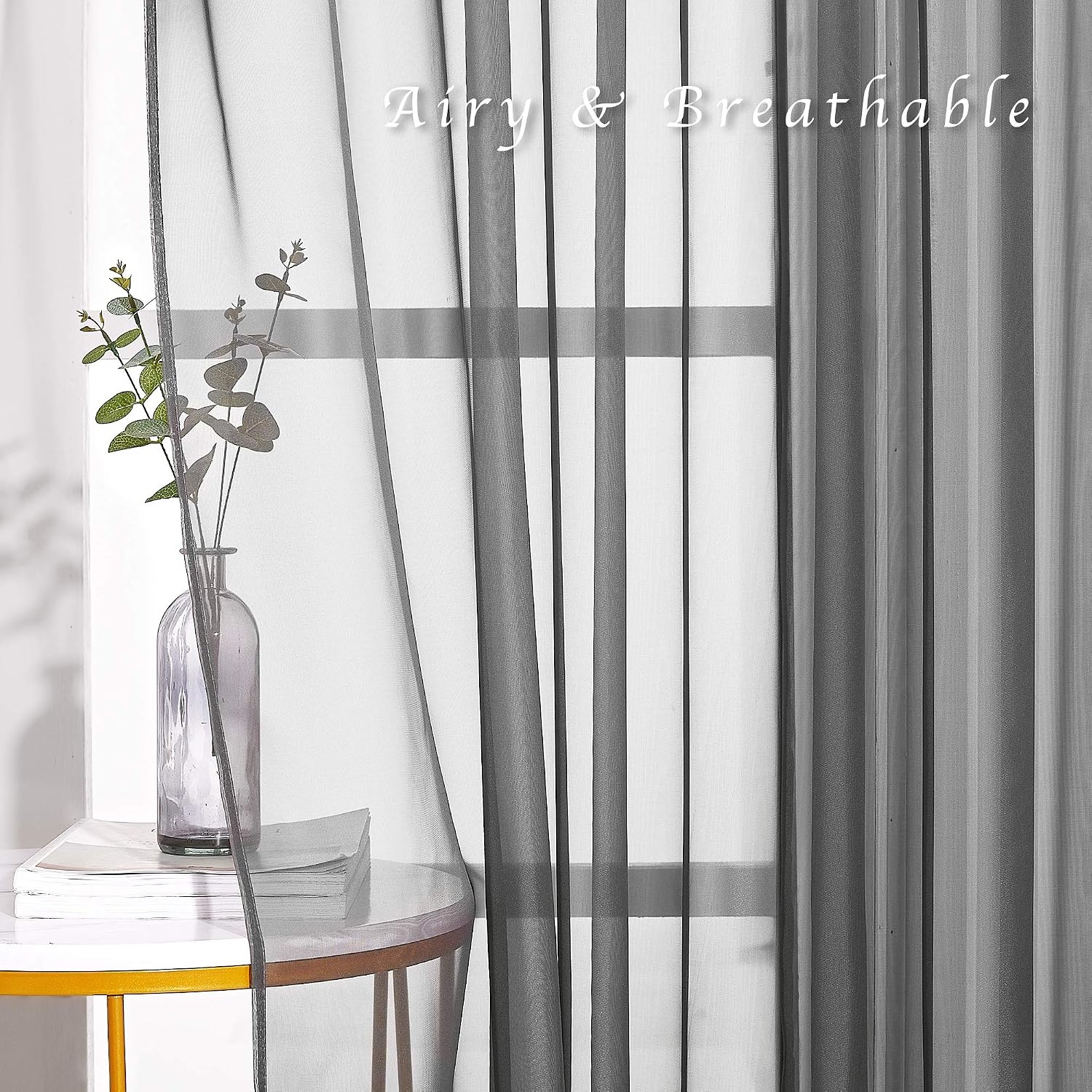 image:imageNICETOWN Bright White Sheer Long Curtains 96 Inch Long 2 Panels W54 x L96Dark Grey