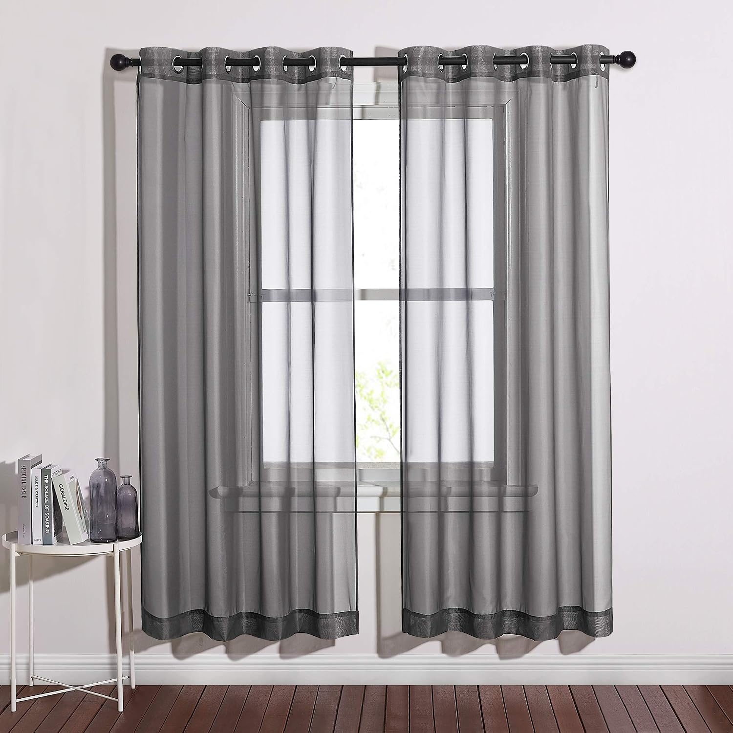image:imageNICETOWN Bright White Sheer Long Curtains 96 Inch Long 2 Panels W54 x L96Dark Grey