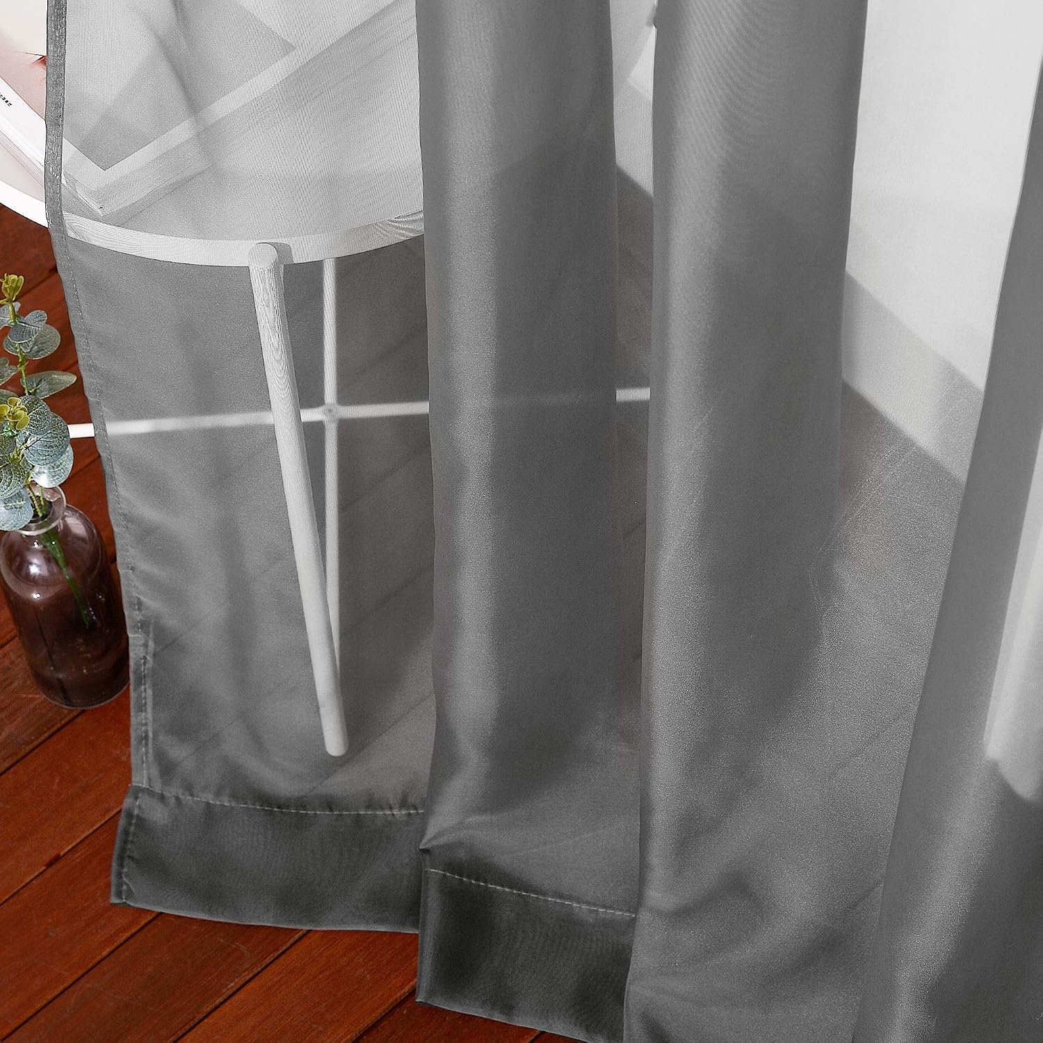 image:imageNICETOWN Bright White Sheer Long Curtains 96 Inch Long 2 Panels W54 x L96Dark Grey