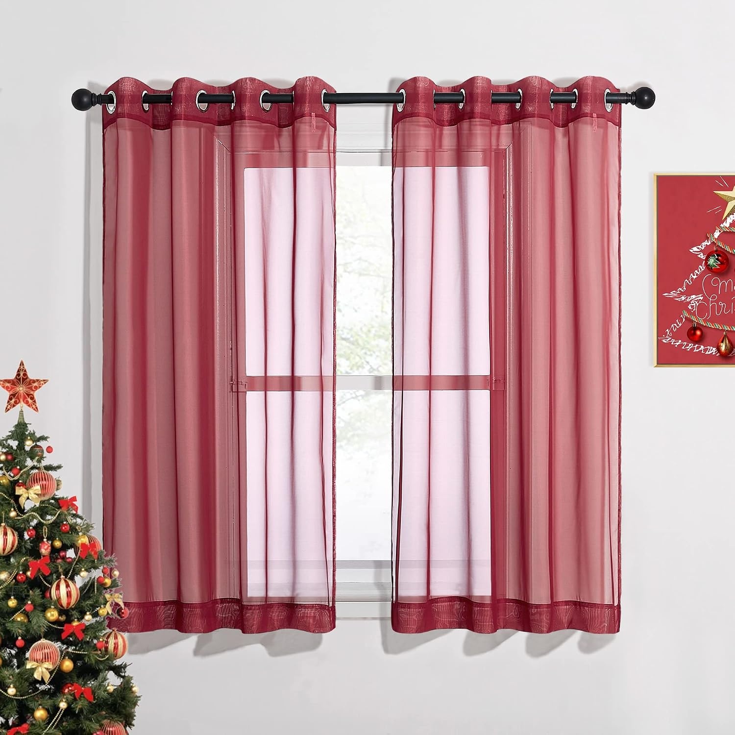 image:imageNICETOWN Bright White Sheer Long Curtains 96 Inch Long 2 Panels W54 x L96Haute Red