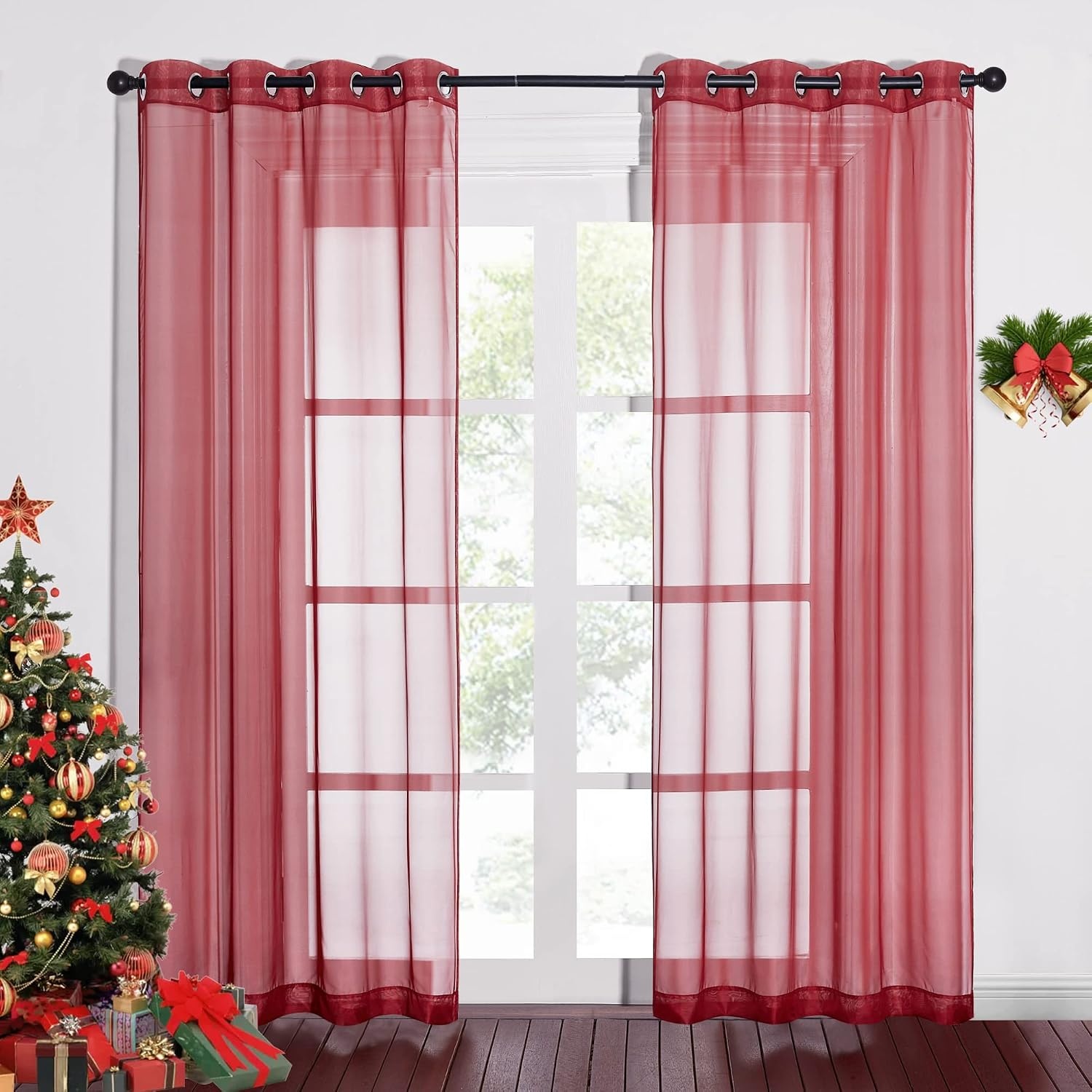 image:imageNICETOWN Bright White Sheer Long Curtains 96 Inch Long 2 Panels W54 x L96Haute Red