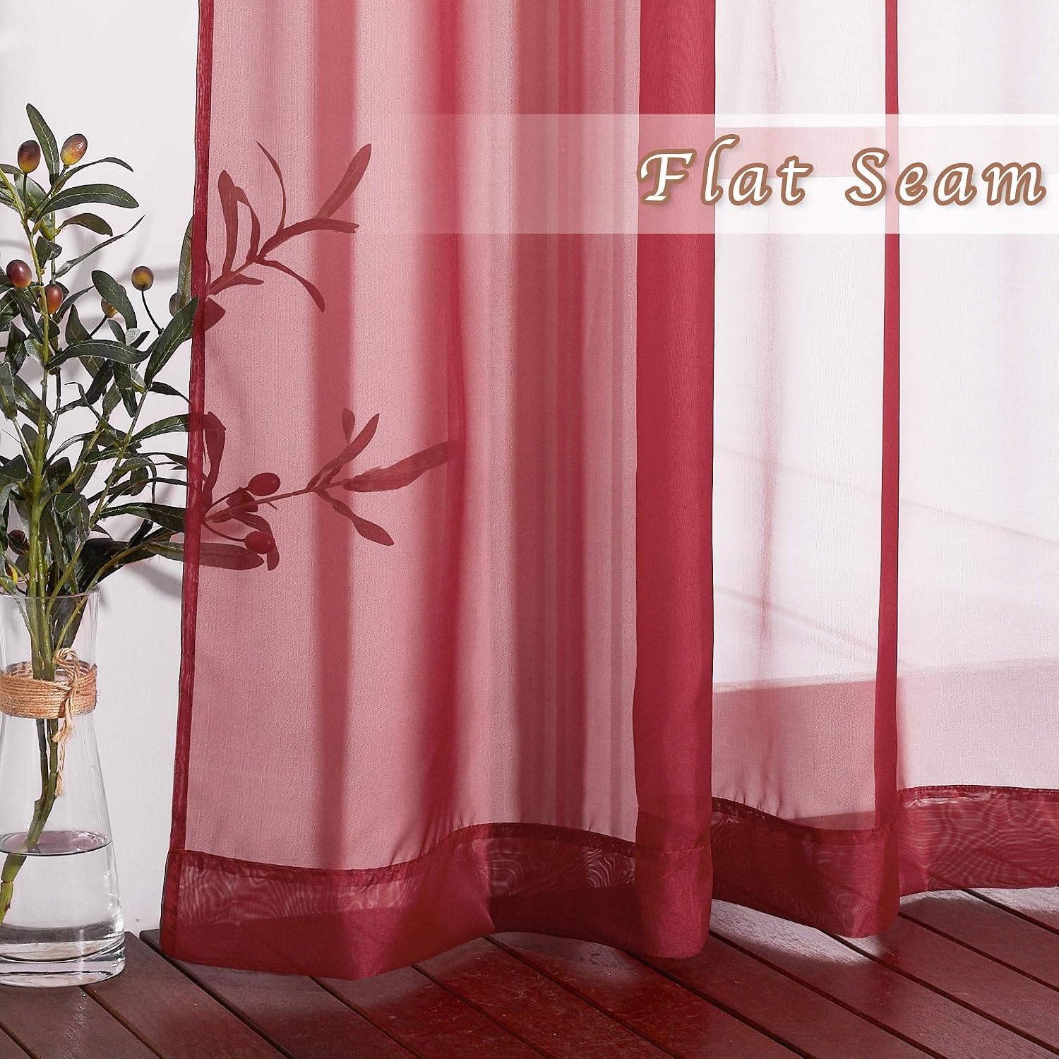 image:imageNICETOWN Bright White Sheer Long Curtains 96 Inch Long 2 Panels W54 x L96Haute Red