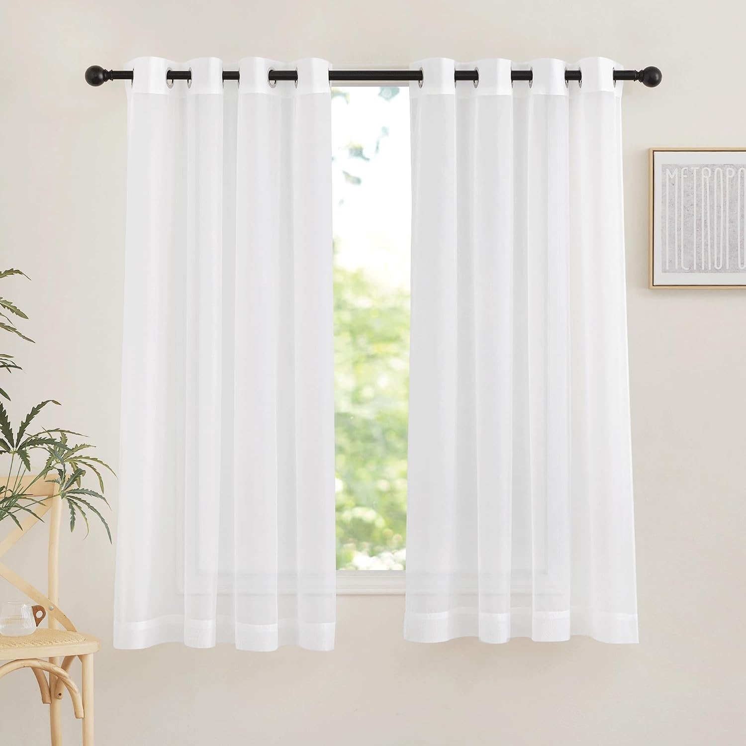 image:imageNICETOWN Bright White Sheer Long Curtains 96 Inch Long 2 Panels W54 x L96Ivory
