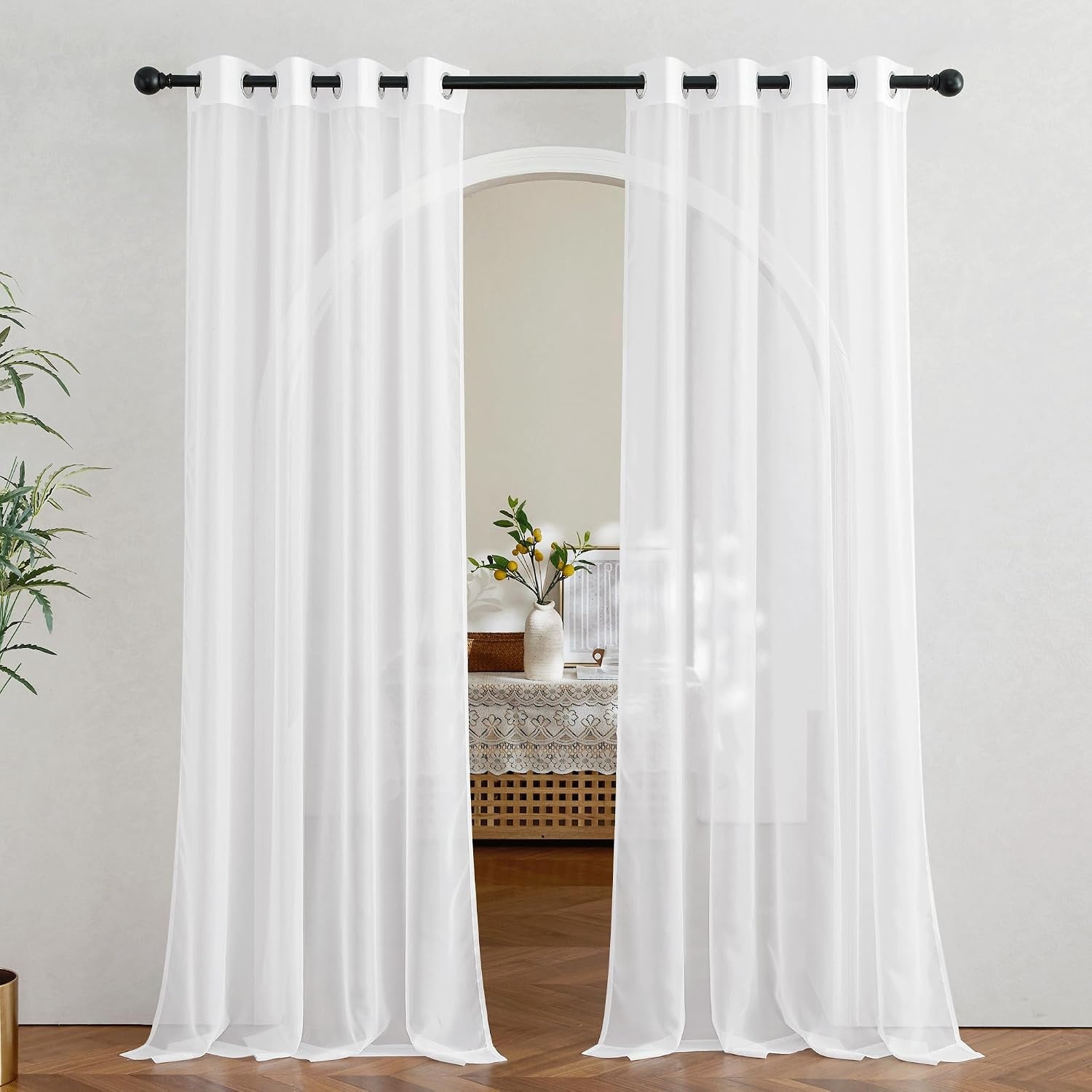 image:imageNICETOWN Bright White Sheer Long Curtains 96 Inch Long 2 Panels W54 x L96Ivory