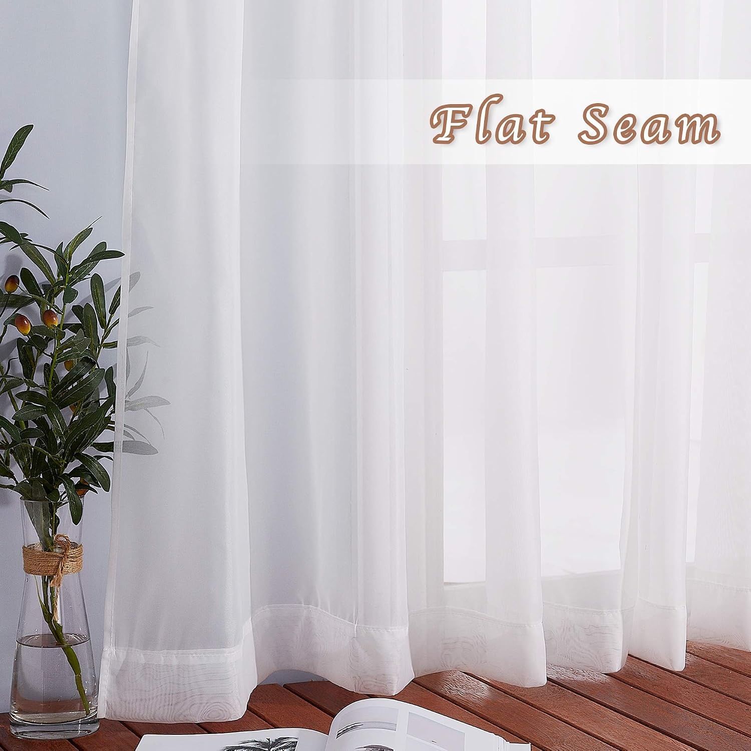 image:imageNICETOWN Bright White Sheer Long Curtains 96 Inch Long 2 Panels W54 x L96Ivory