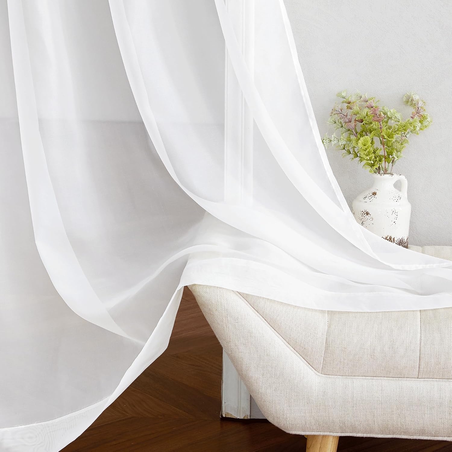 image:imageNICETOWN Bright White Sheer Long Curtains 96 Inch Long 2 Panels W54 x L96Ivory
