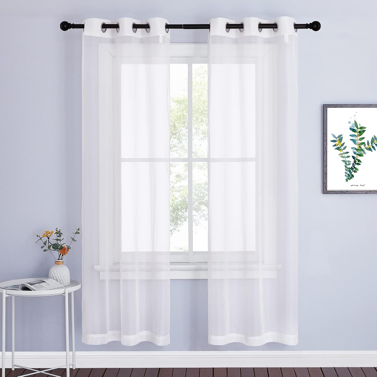 image:imageNICETOWN Bright White Sheer Long Curtains 96 Inch Long 2 Panels W54 x L96Ivory