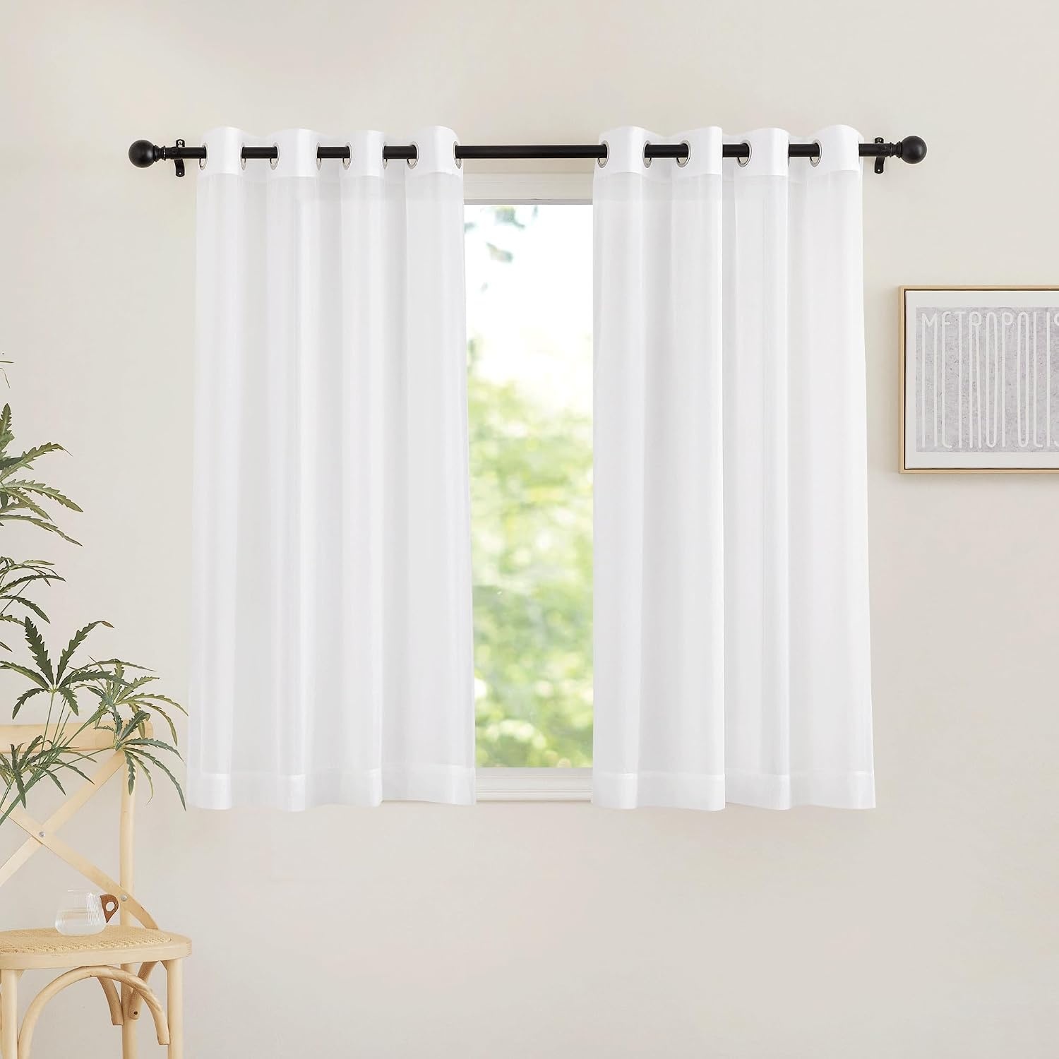 image:imageNICETOWN Bright White Sheer Long Curtains 96 Inch Long 2 Panels W54 x L96Ivory