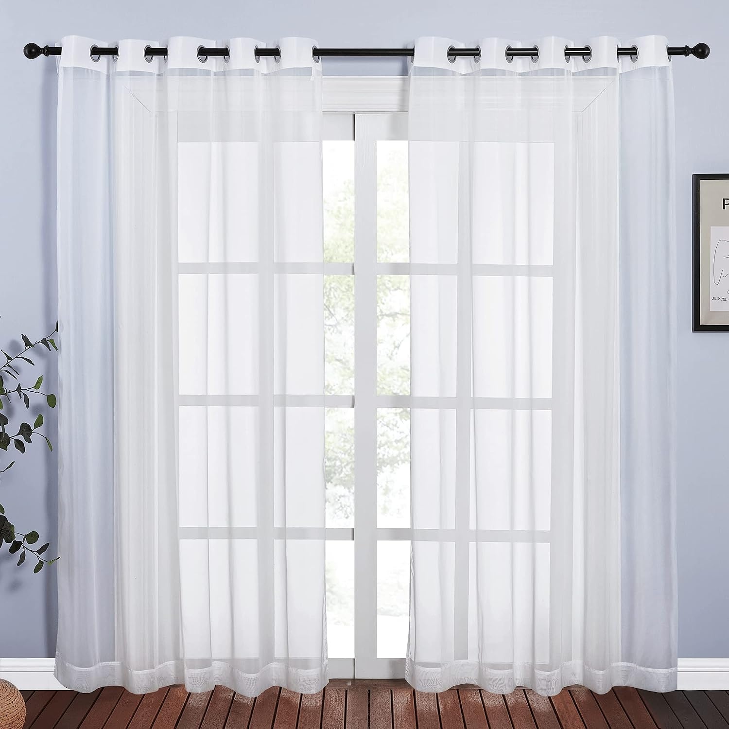 image:imageNICETOWN Bright White Sheer Long Curtains 96 Inch Long 2 Panels W54 x L96Ivory