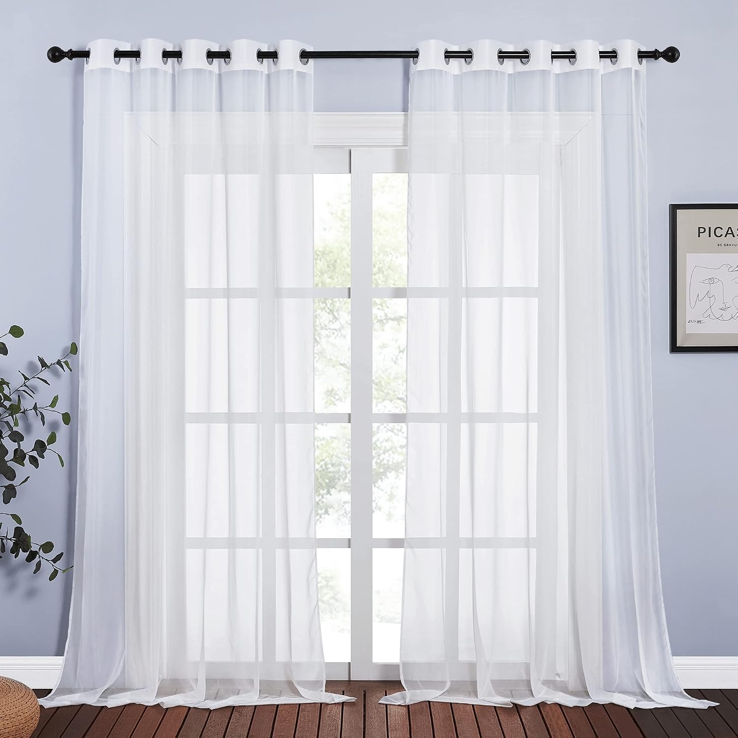 image:imageNICETOWN Bright White Sheer Long Curtains 96 Inch Long 2 Panels W54 x L96Ivory