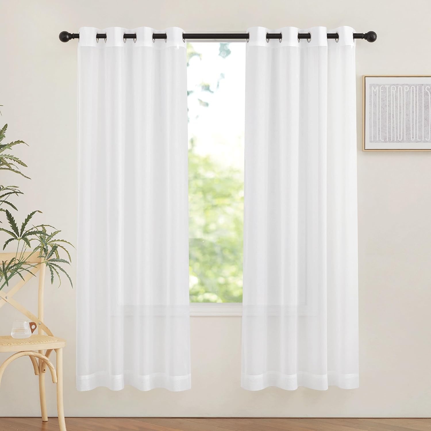 image:imageNICETOWN Bright White Sheer Long Curtains 96 Inch Long 2 Panels W54 x L96Ivory