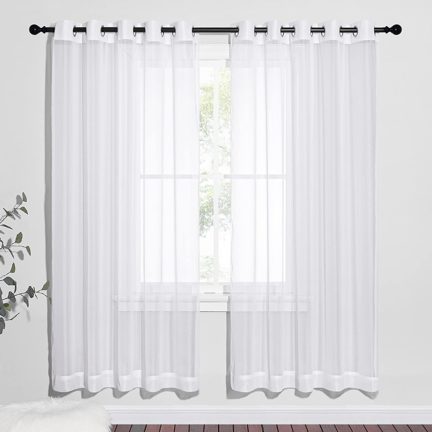 image:imageNICETOWN Bright White Sheer Long Curtains 96 Inch Long 2 Panels W54 x L96Ivory
