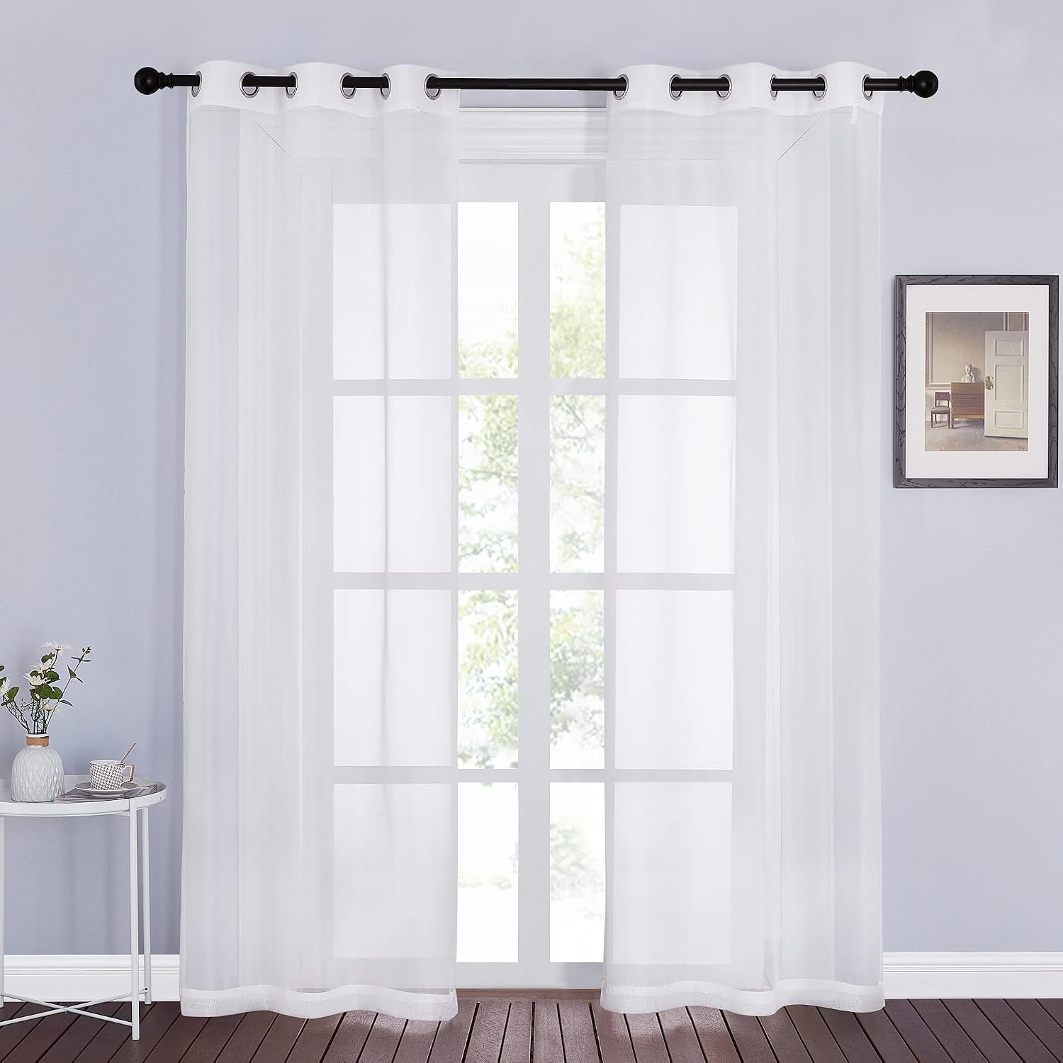 image:imageNICETOWN Bright White Sheer Long Curtains 96 Inch Long 2 Panels W54 x L96Ivory